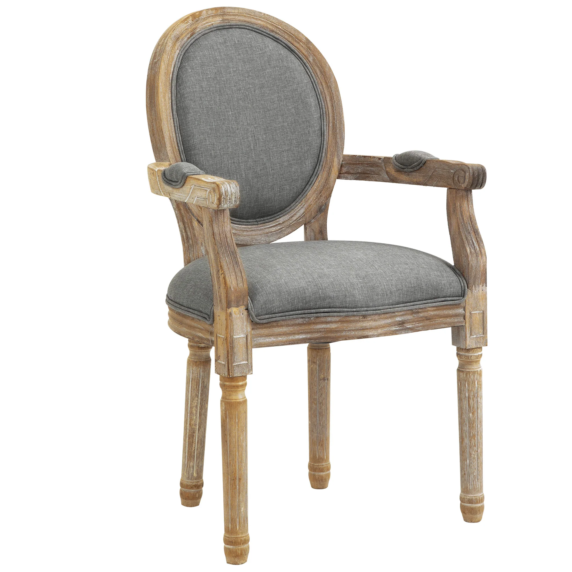 Chaise de Salle à Manger Chaise de Salon médaillon Style Louis XVI Bois Massif patiné sculpté Tissu Lin Gris - Image 11
