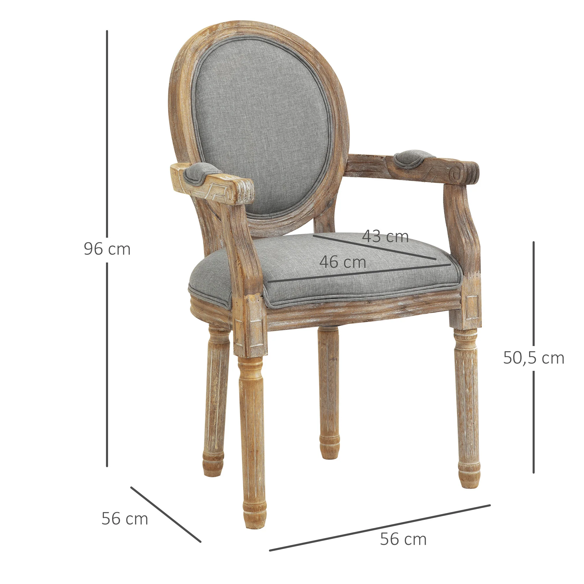 Chaise de Salle à Manger Chaise de Salon médaillon Style Louis XVI Bois Massif patiné sculpté Tissu Lin Gris - Image 4