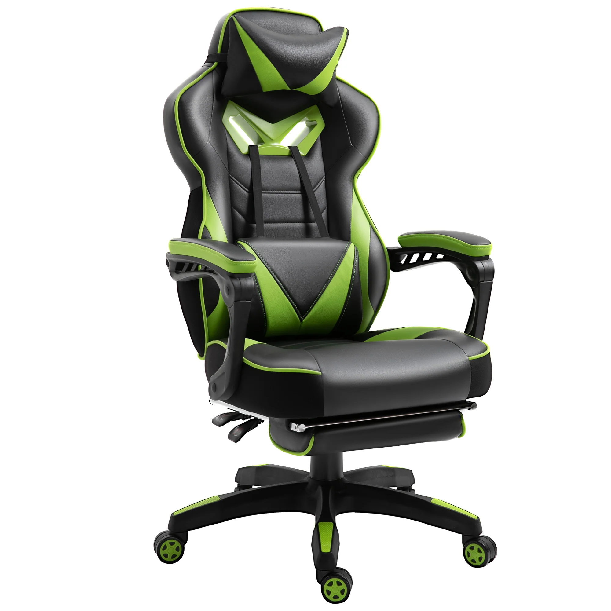 Chaise gaming Ergonomique, Fauteuil de Bureau confortable avec Repose-Pied, Appuie-Tête et coussin lombaire, Hauteur Réglable, noir et vert - Image 12