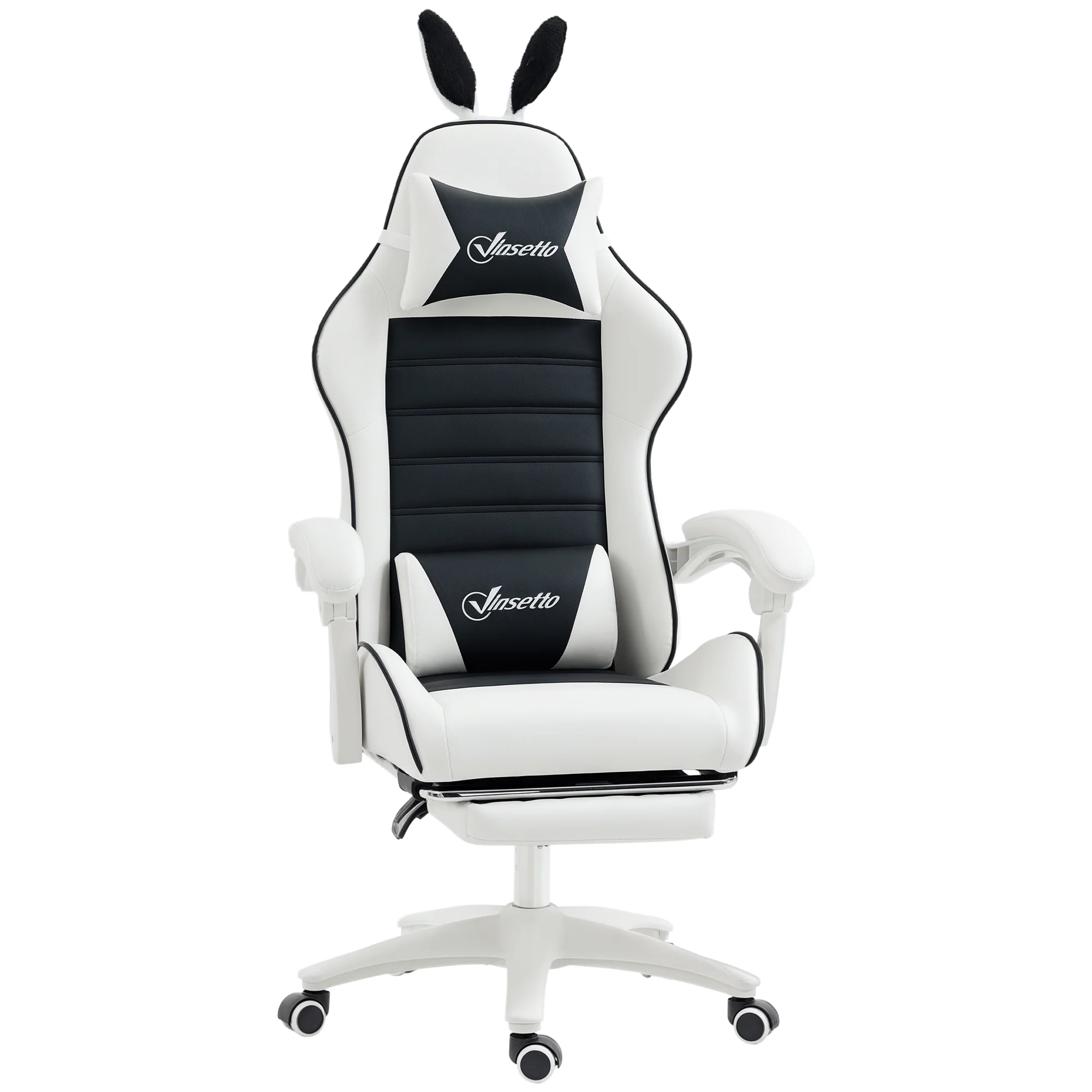 Chaise gaming fauteuil gamer fauteuil de bureau ergonomique avec support lombaire, hauteur réglable, dossier inclinable, repose-pieds, oreilles de lapin et appui-tête, noir - Image 11