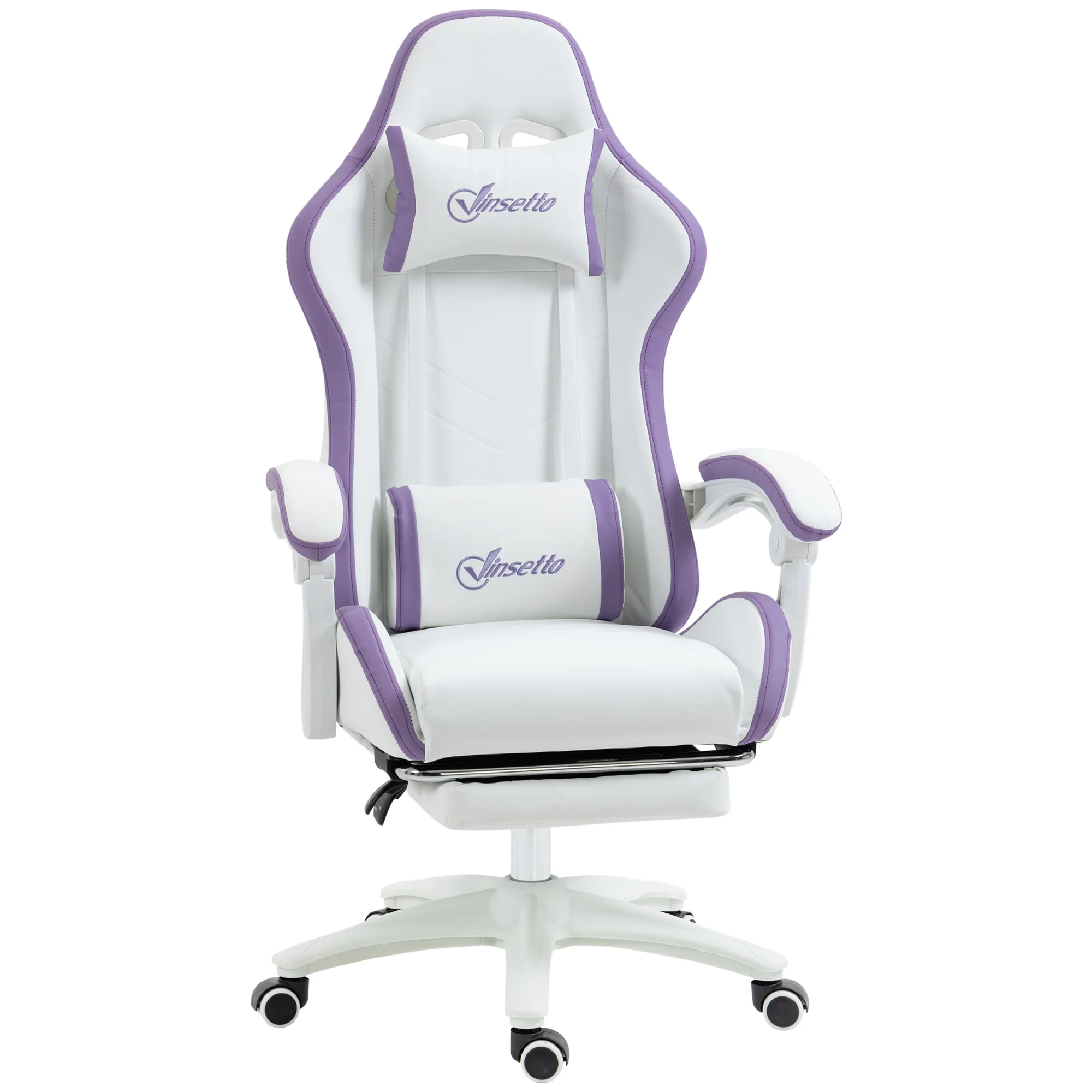 Chaise gaming fauteuil gaming ergonomique repose-pieds télescopique, dossier inclinable à 135°, appui-tête réglable et soutien lombaire, fauteuil de bureau 360° rotatif en similicuir, blanc - Image 10