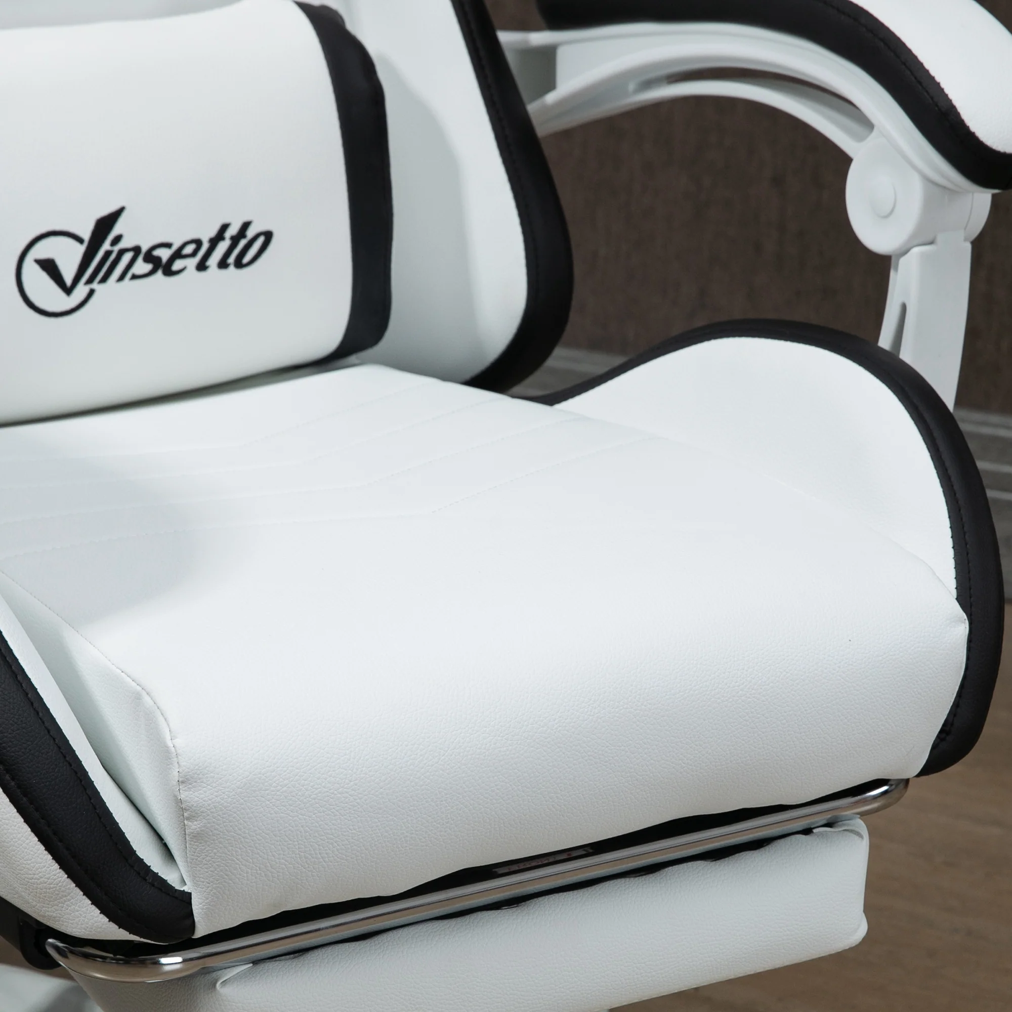 Chaise gaming fauteuil gaming ergonomique repose-pieds télescopique, dossier inclinable à 135°, appui-tête réglable et soutien lombaire, fauteuil de bureau 360° rotatif en similicuir, blanc - Image 10