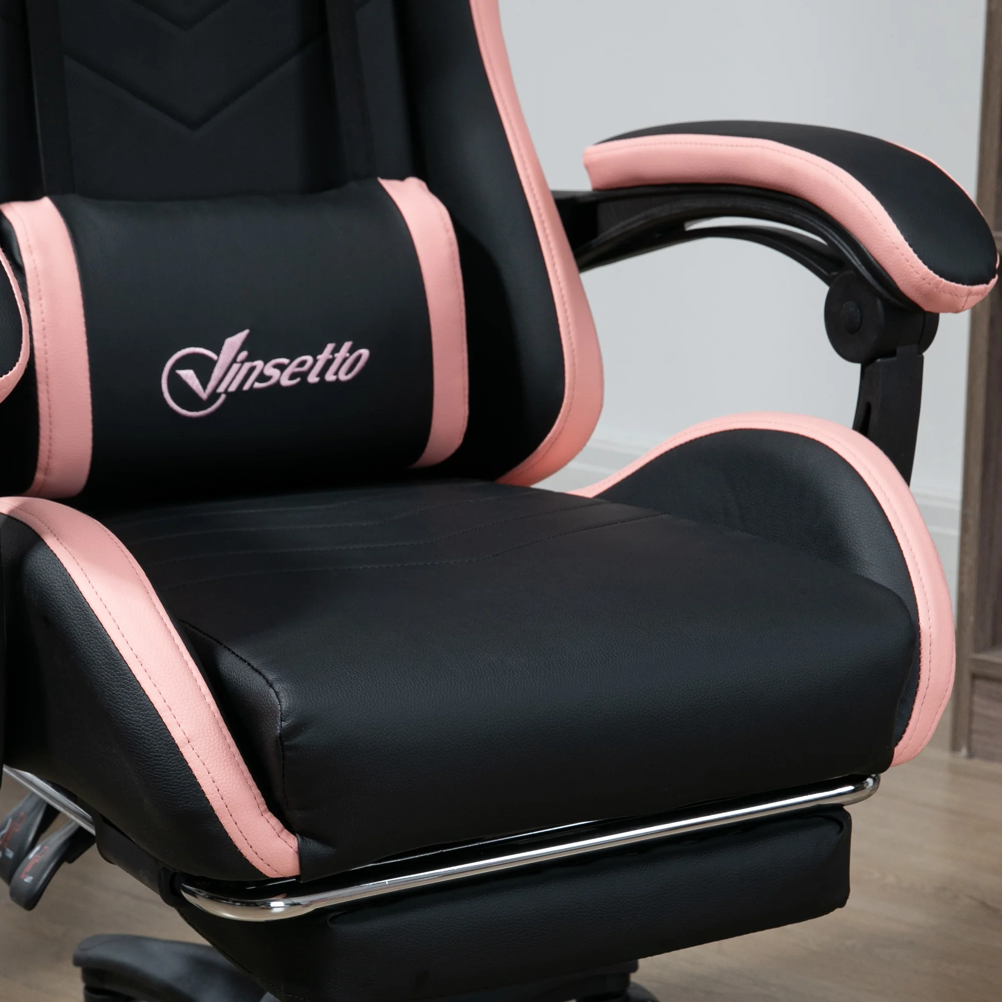 Chaise gaming fauteuil gaming ergonomique repose-pieds télescopique, dossier inclinable à 135°, appui-tête réglable et soutien lombaire, fauteuil de bureau 360° rotatif en similicuir, rose - Image 10