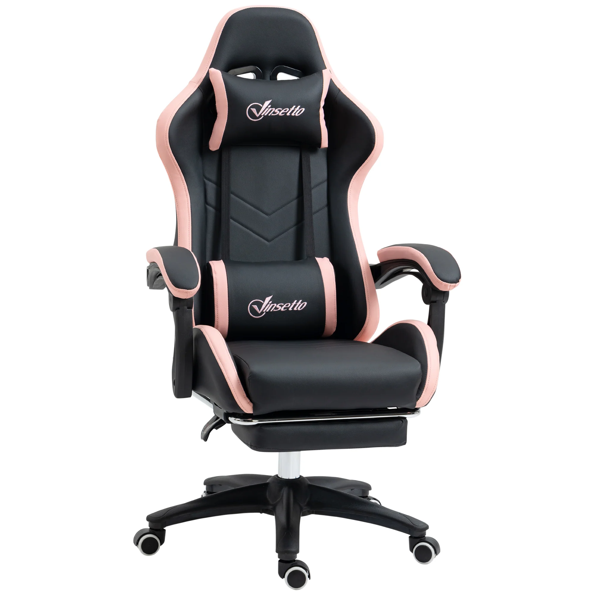 Chaise gaming fauteuil gaming ergonomique repose-pieds télescopique, dossier inclinable à 135°, appui-tête réglable et soutien lombaire, fauteuil de bureau 360° rotatif en similicuir, rose - Image 11
