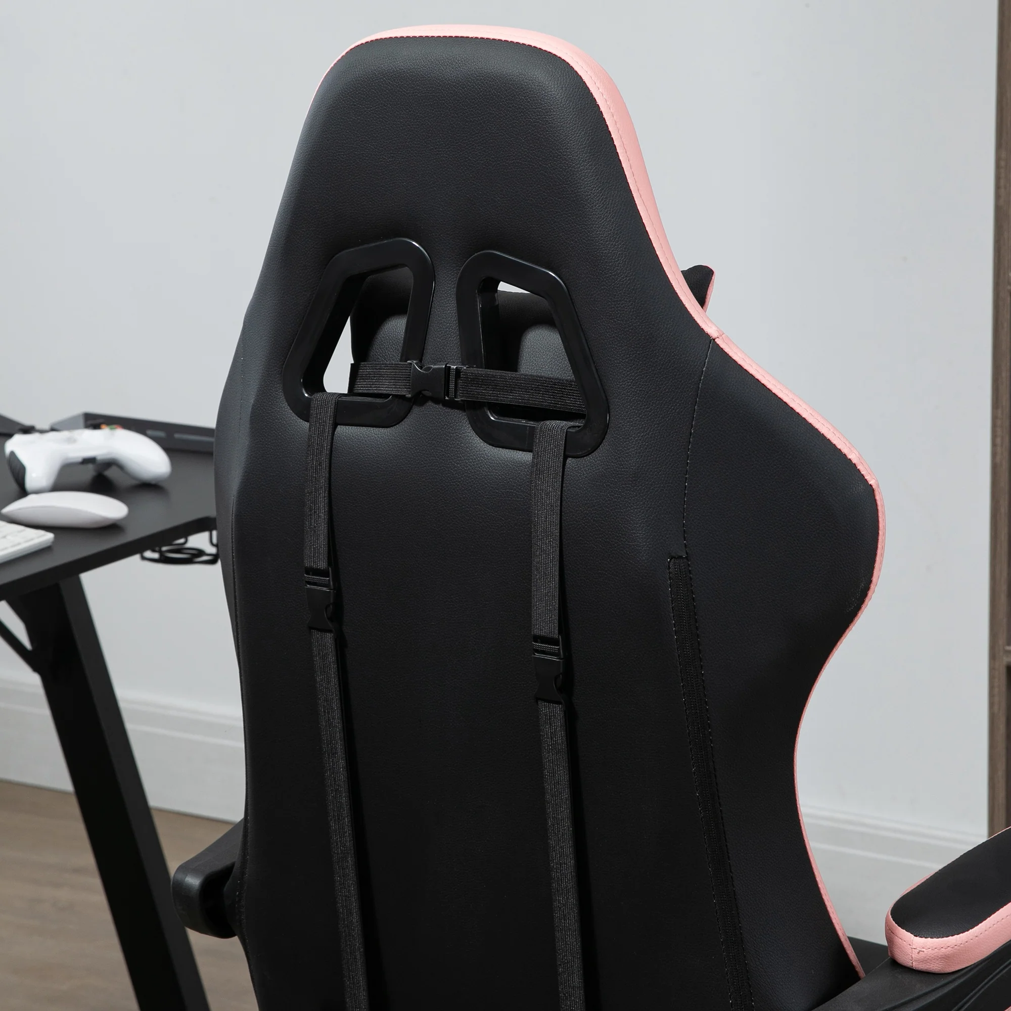 Chaise gaming fauteuil gaming ergonomique repose-pieds télescopique, dossier inclinable à 135°, appui-tête réglable et soutien lombaire, fauteuil de bureau 360° rotatif en similicuir, rose - Image 9