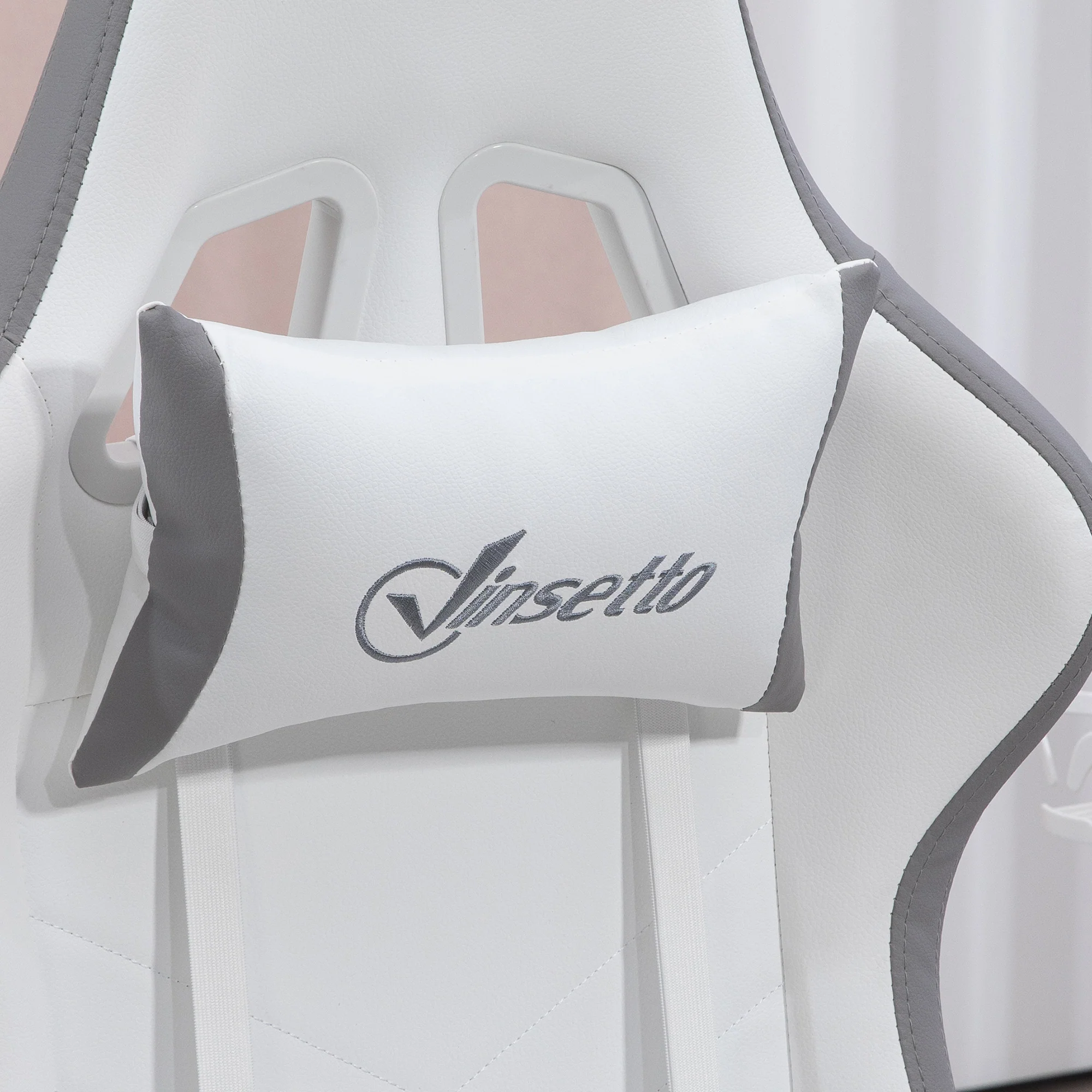Chaise gaming fauteuil gaming ergonomique repose-pieds télescopique, dossier inclinable à 135°, appui-tête réglable et soutien lombaire, fauteuil de bureau 360° rotatif en similicuir, blanc - Image 9