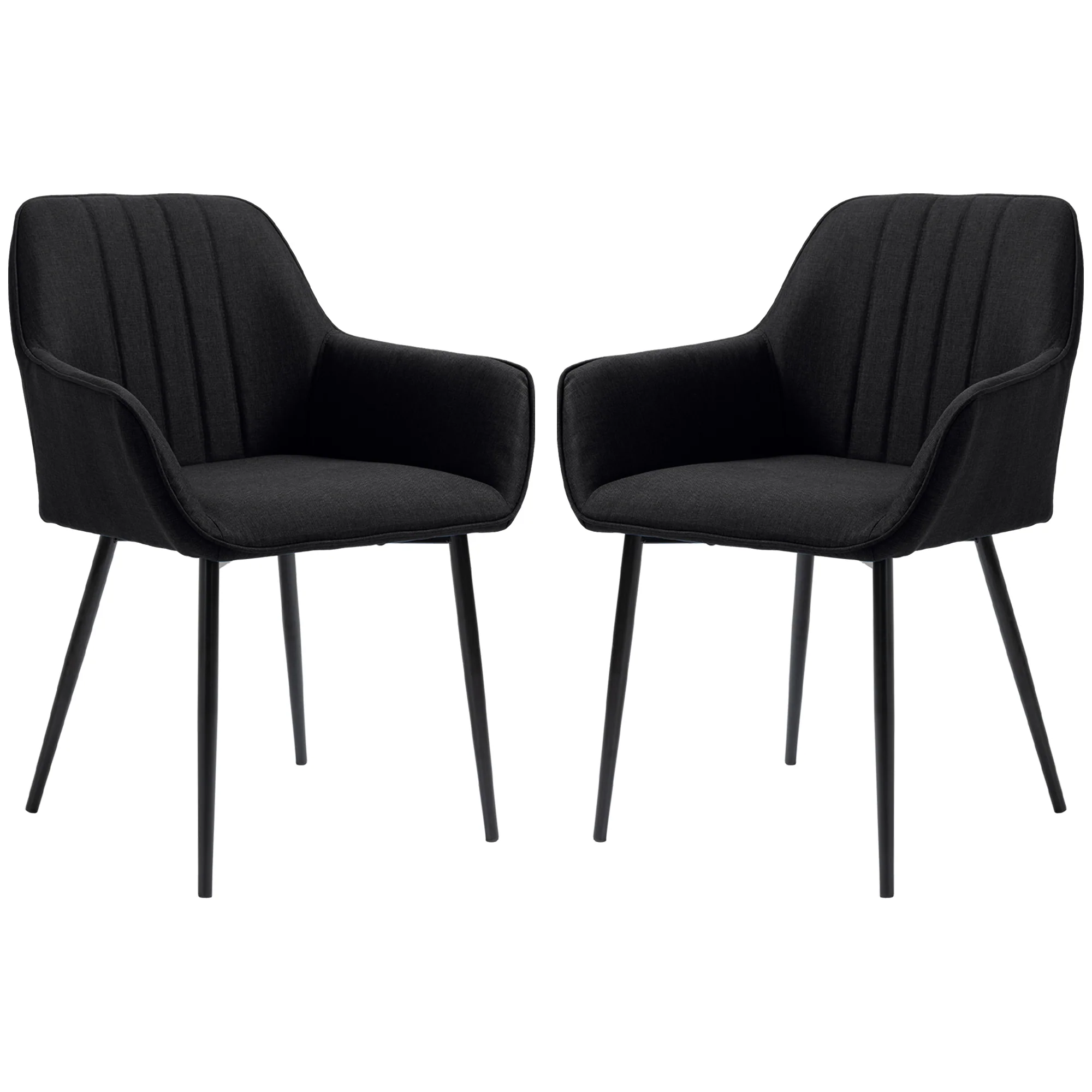 Chaises de Salle à Manger Chaises de Visiteur Design scandinave - Lot de 2 chaises - Pieds effilés métal Noir - Assise Dossier accoudoirs ergonomiques Lin Noir