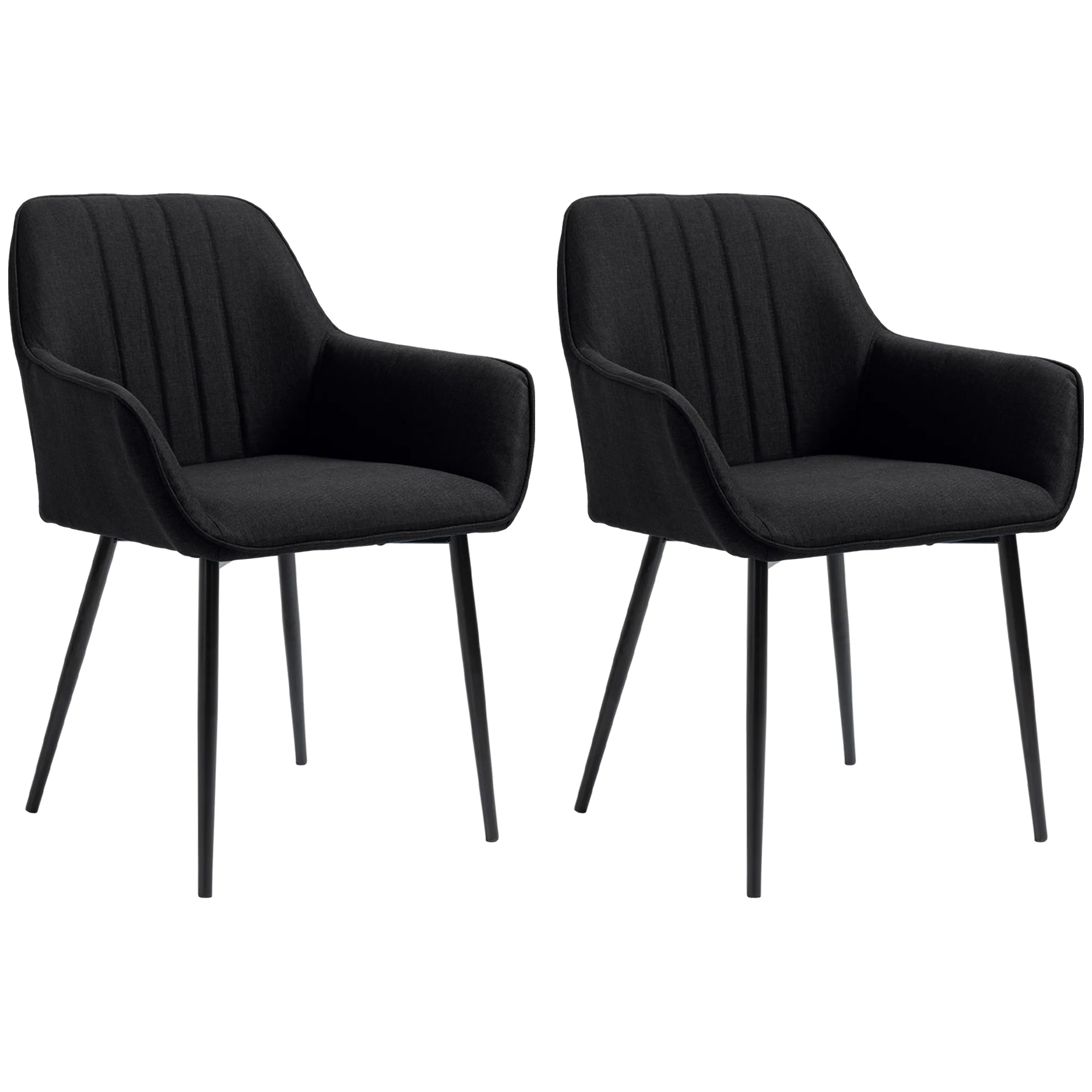 Chaises de Salle à Manger Chaises de Visiteur Design scandinave - Lot de 2 chaises - Pieds effilés métal Noir - Assise Dossier accoudoirs ergonomiques Lin Noir - Image 2
