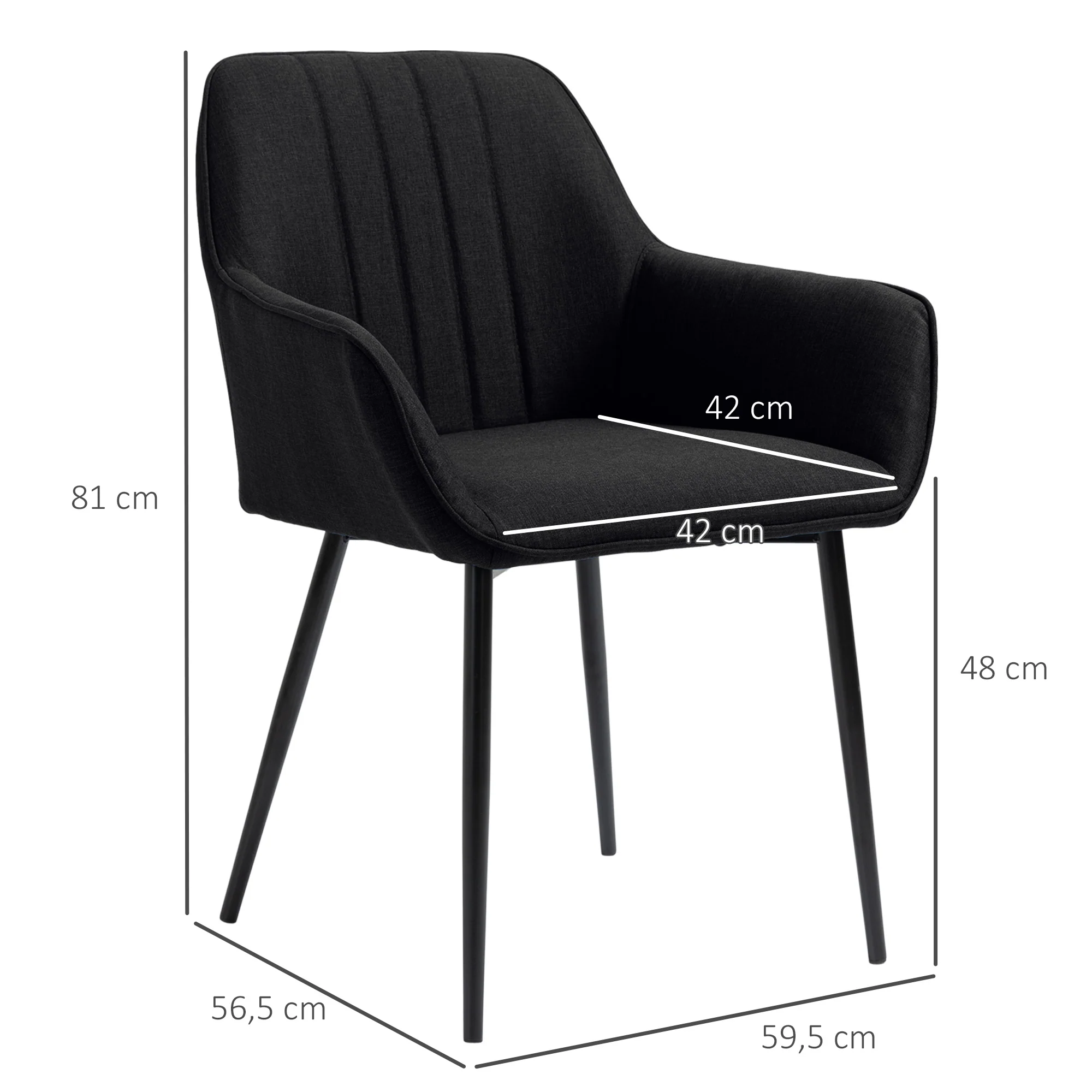 Chaises de Salle à Manger Chaises de Visiteur Design scandinave - Lot de 2 chaises - Pieds effilés métal Noir - Assise Dossier accoudoirs ergonomiques Lin Noir - Image 4
