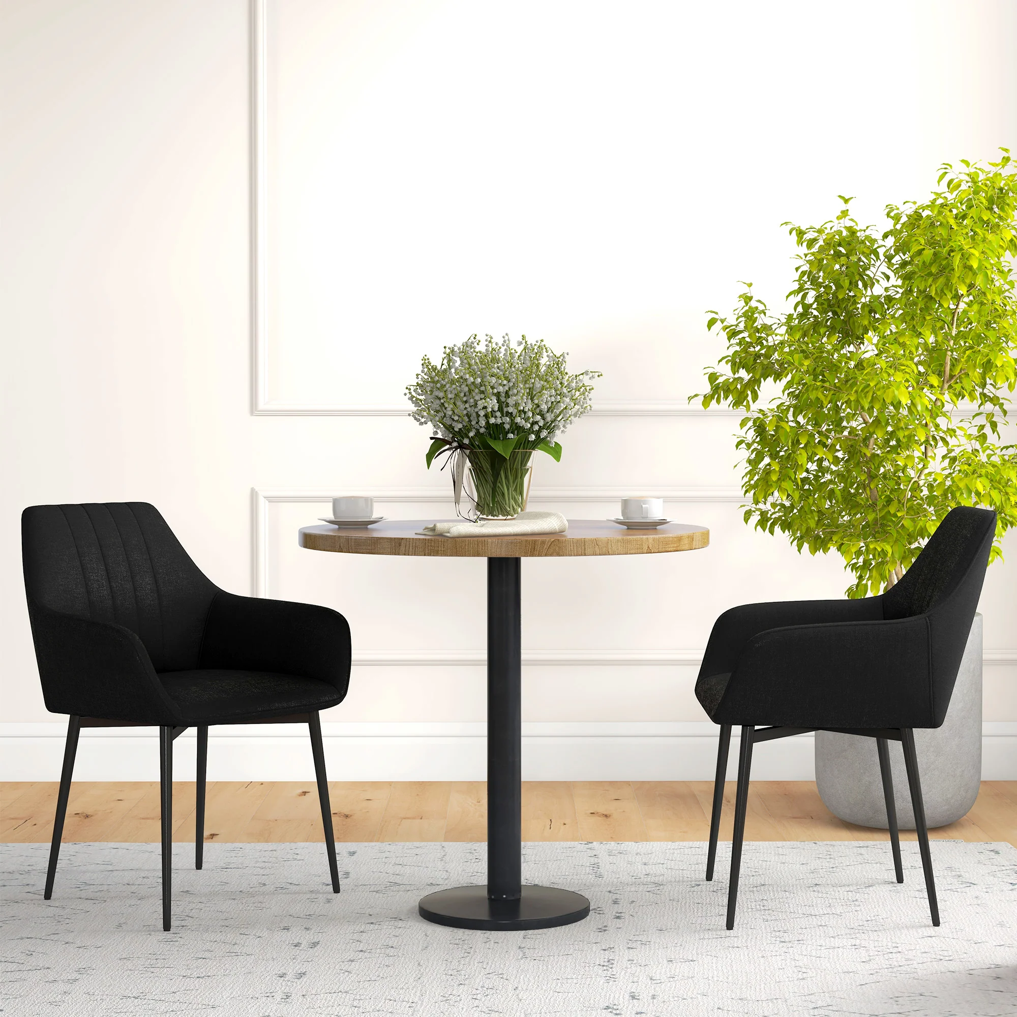 Chaises de Salle à Manger Chaises de Visiteur Design scandinave - Lot de 2 chaises - Pieds effilés métal Noir - Assise Dossier accoudoirs ergonomiques Lin Noir - Image 8