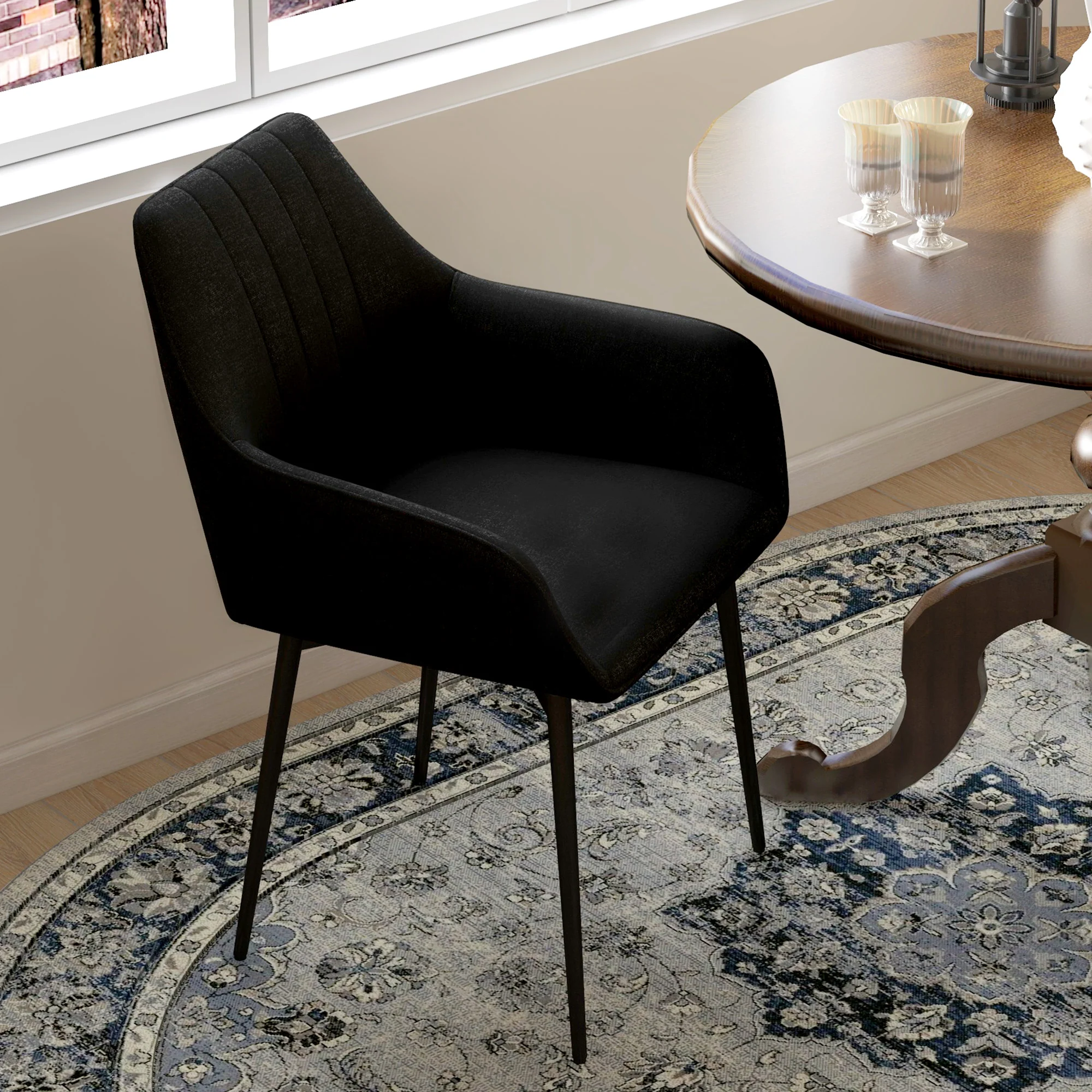Chaises de Salle à Manger Chaises de Visiteur Design scandinave - Lot de 2 chaises - Pieds effilés métal Noir - Assise Dossier accoudoirs ergonomiques Lin Noir - Image 9