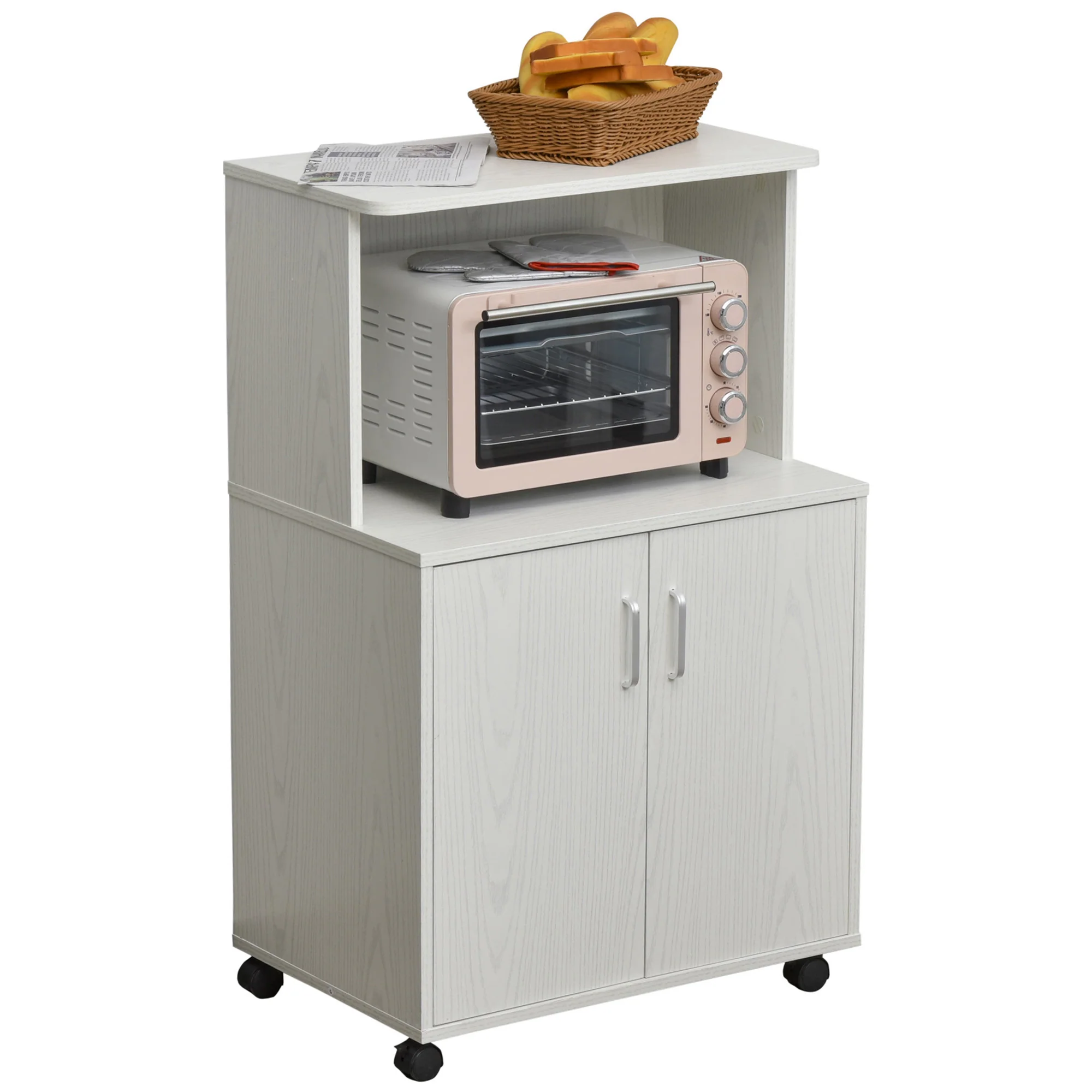 Chariot desserte micro-ondes placard 2 portes - dim. 60,4L x 40,3l x 97H cm - blanc - Image 11