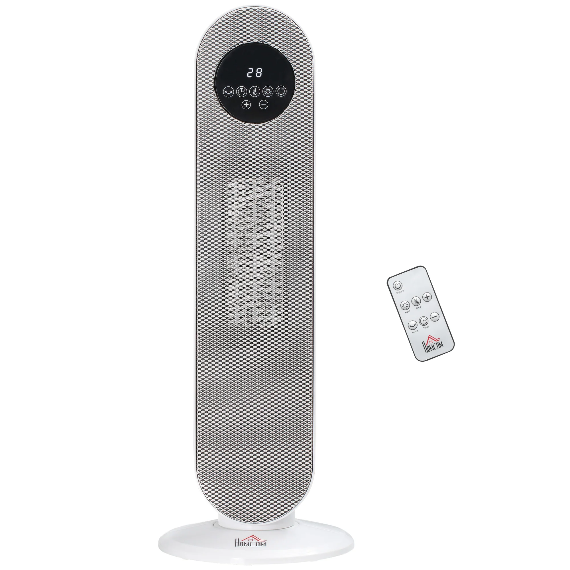 Chauffage d'appoint Radiateur soufflant Radiateur céramique oscillant 15-40°C avec Télécommande 1300/2000W, 21 x 21 x 63,5 cm