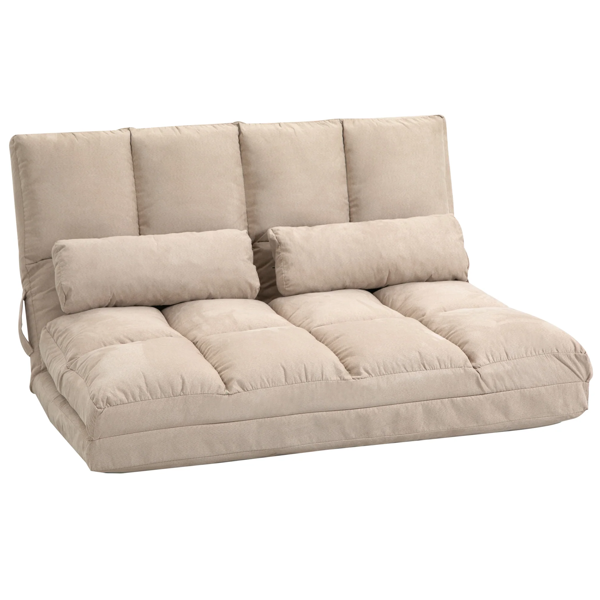 Chauffeuse matelas d'appoint pliant fauteuil convertible inclinaison dossier réglable 2 coussins inclus en polyester aspect suédé, pour salon, chambre et bureau, beige - Image 11