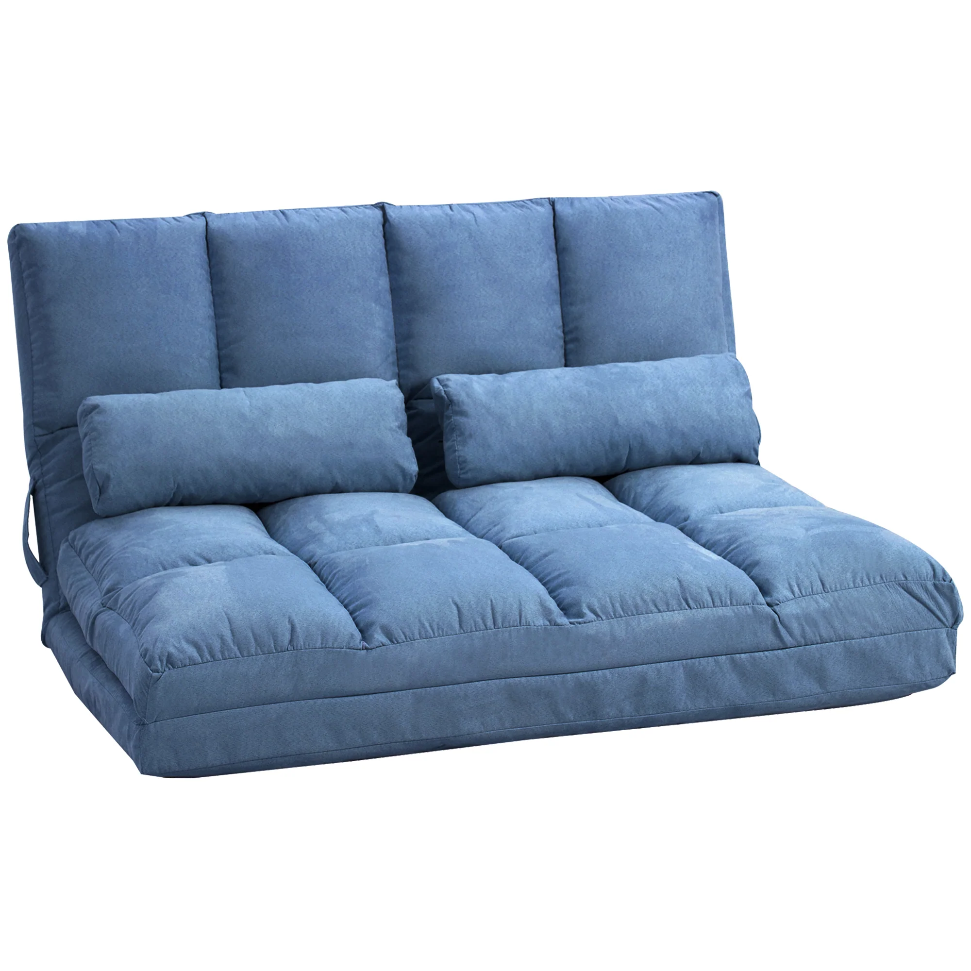 Chauffeuse matelas d'appoint pliant fauteuil convertible inclinaison dossier réglable 2 coussins inclus en polyester aspect suédé, pour salon, chambre et bureau, bleu - Image 11