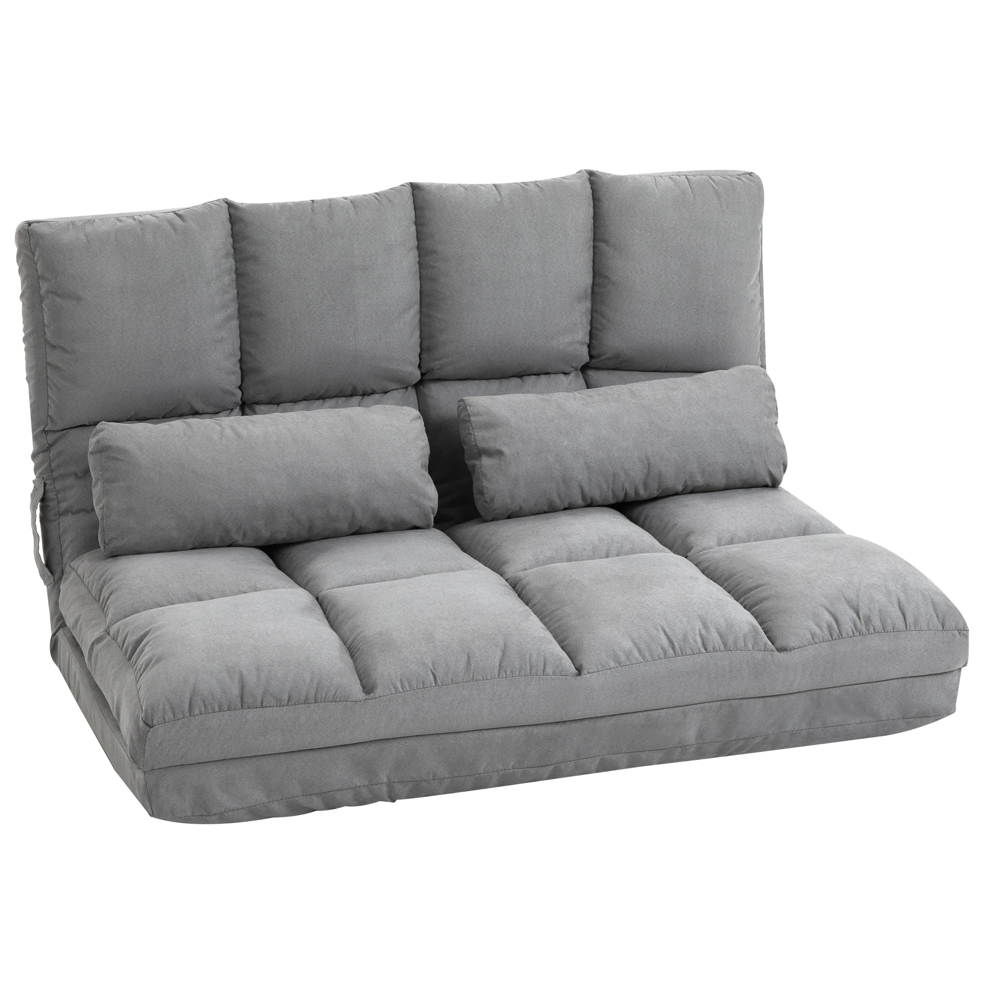 Chauffeuse matelas d'appoint pliant fauteuil convertible inclinaison dossier réglable 2 coussins inclus en polyester aspect suédé, pour salon, chambre et bureau, gris - Image 11