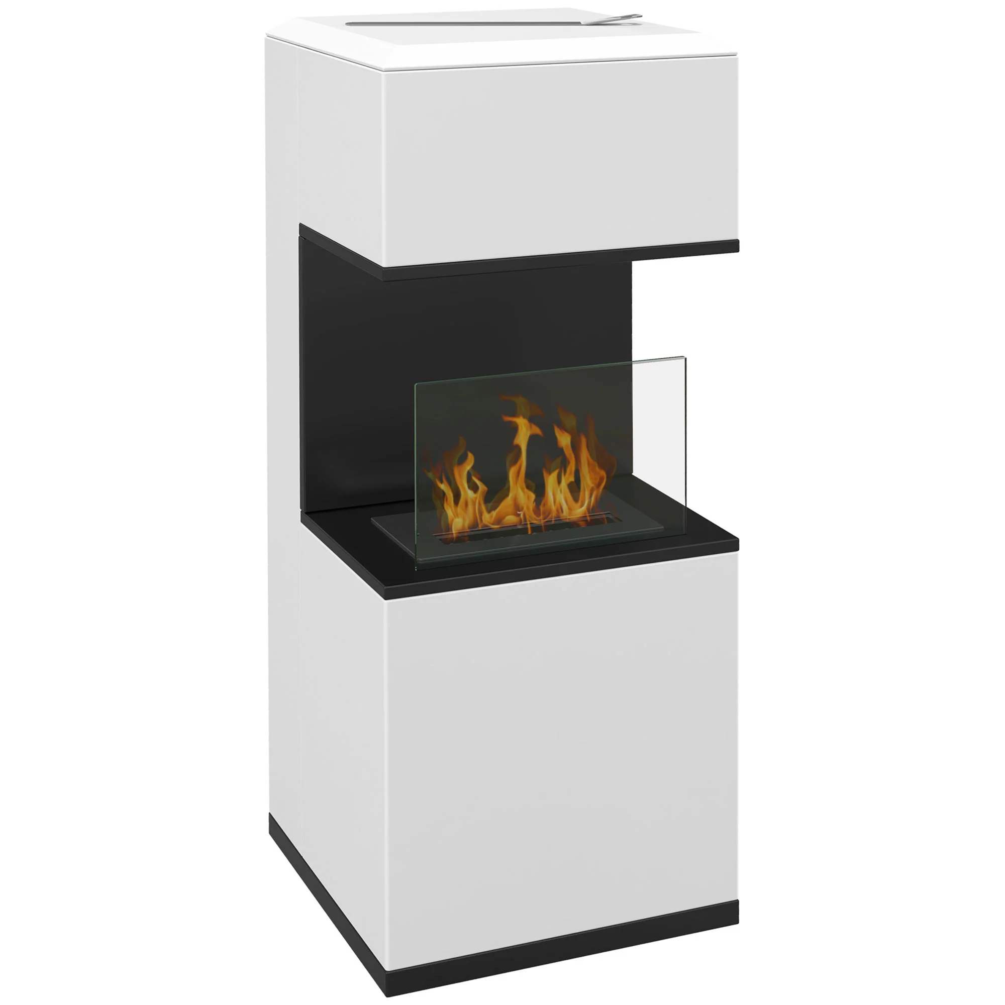 Cheminée au bioéthanol sur pieds avec br?leur 1,2L, environ 3H de durée de combustion couverture 20 à 25 m2 en acier 38L x 38l x 100H cm, blanc - Image 11
