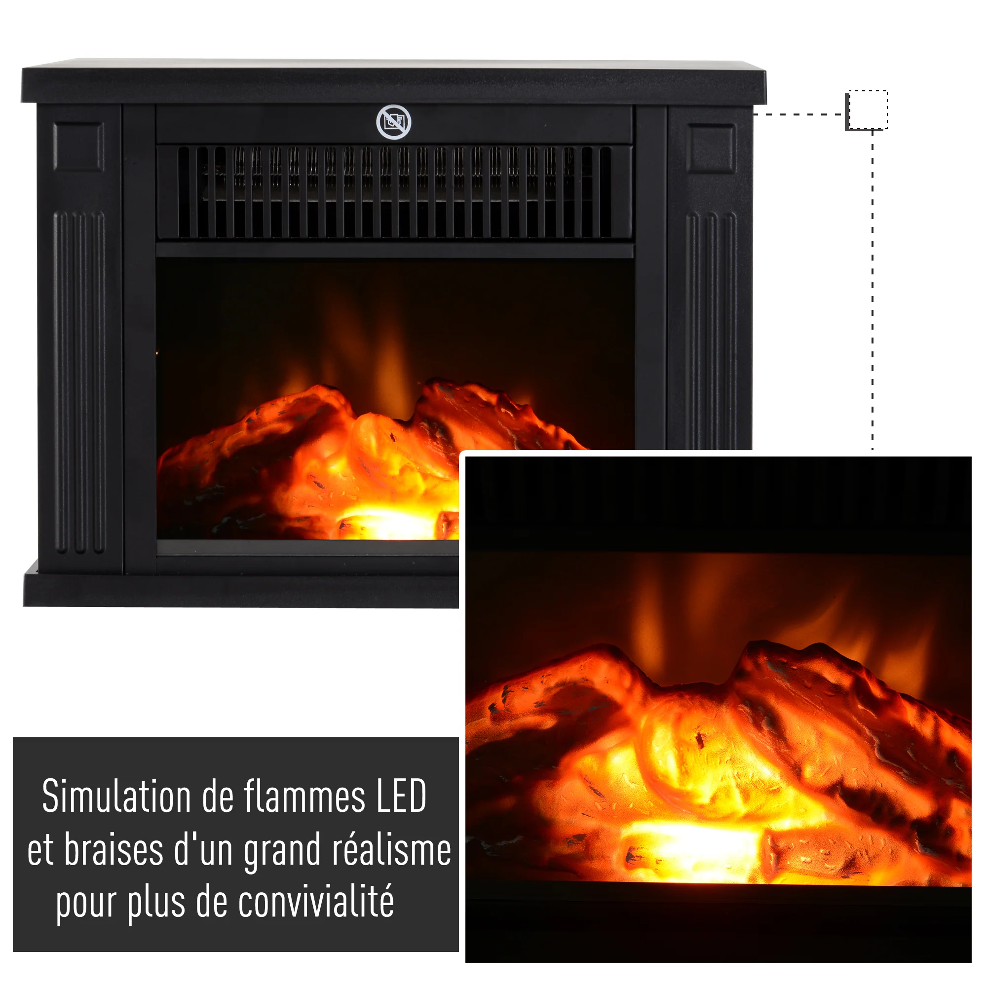 Cheminée électrique à Effet de Flamme poêle Style Contemporain Thermostat 600-1200 W Noir - Image 7