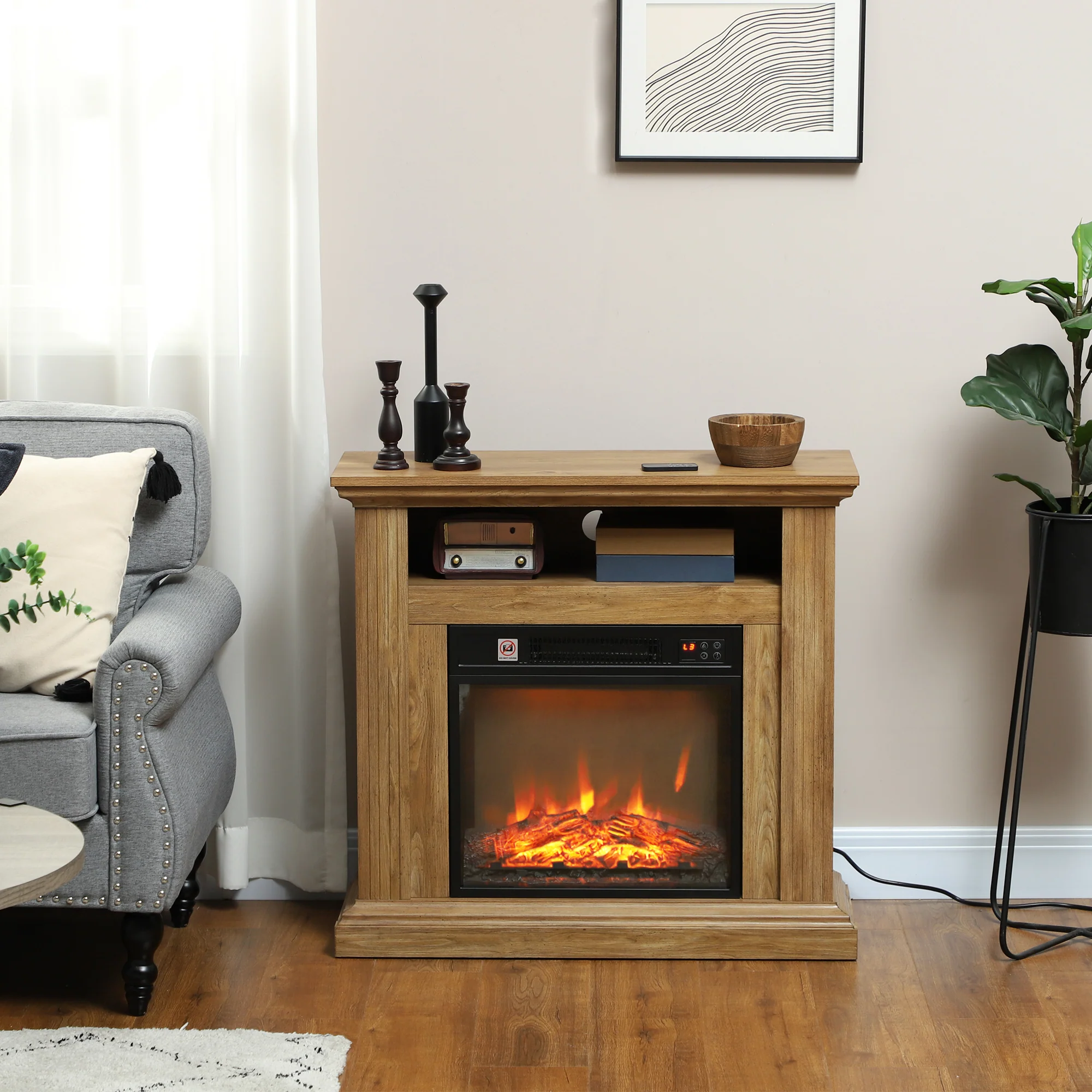 Cheminée électrique, effet flamme 3D, chauffage 1800W, luminosité réglable, télécommande, minuterie, cheminée décorative, sécurité renforcée, 81,5 x 30 x 76,2 cm, brun effet bois - Image 3