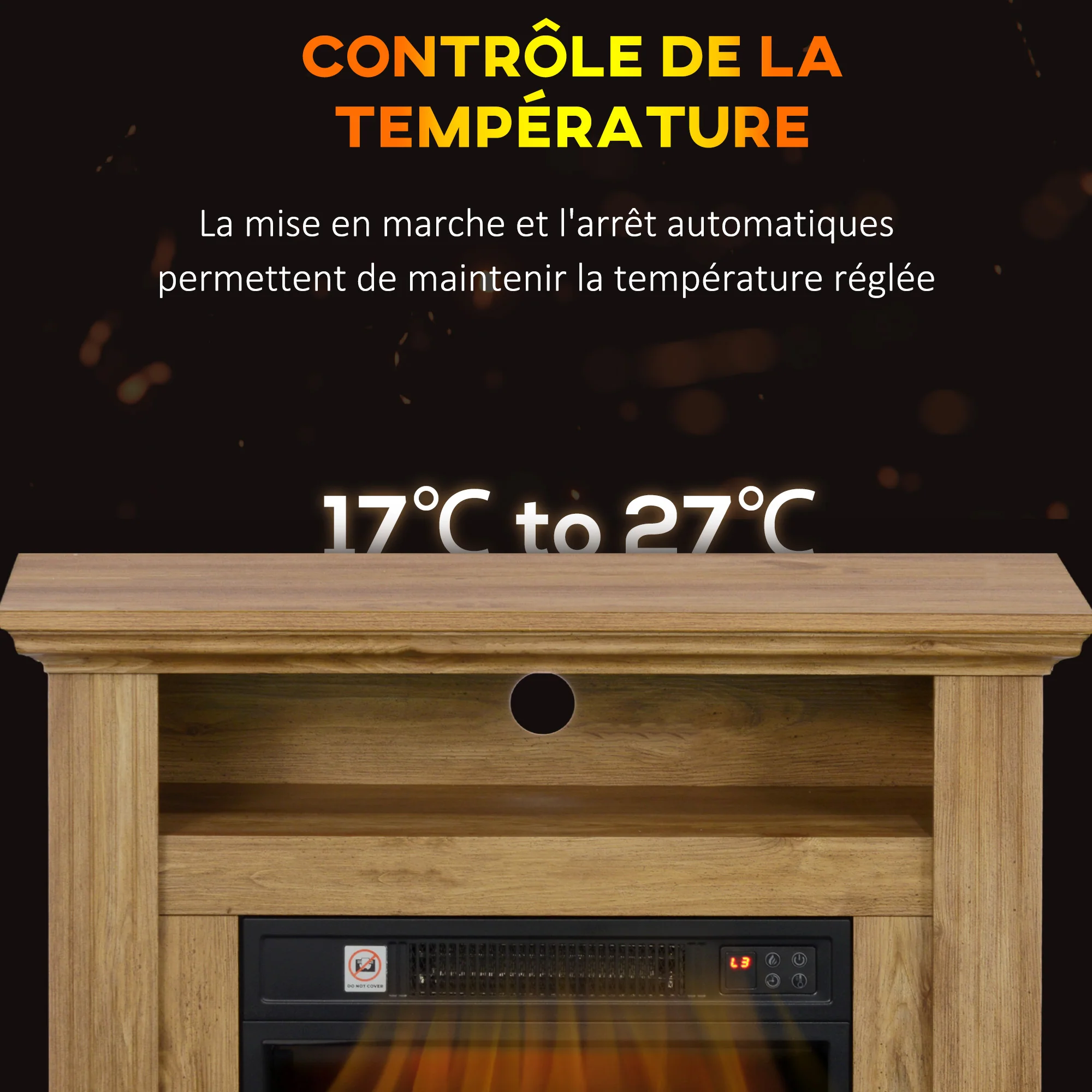 Cheminée électrique, effet flamme 3D, chauffage 1800W, luminosité réglable, télécommande, minuterie, cheminée décorative, sécurité renforcée, 81,5 x 30 x 76,2 cm, brun effet bois - Image 7