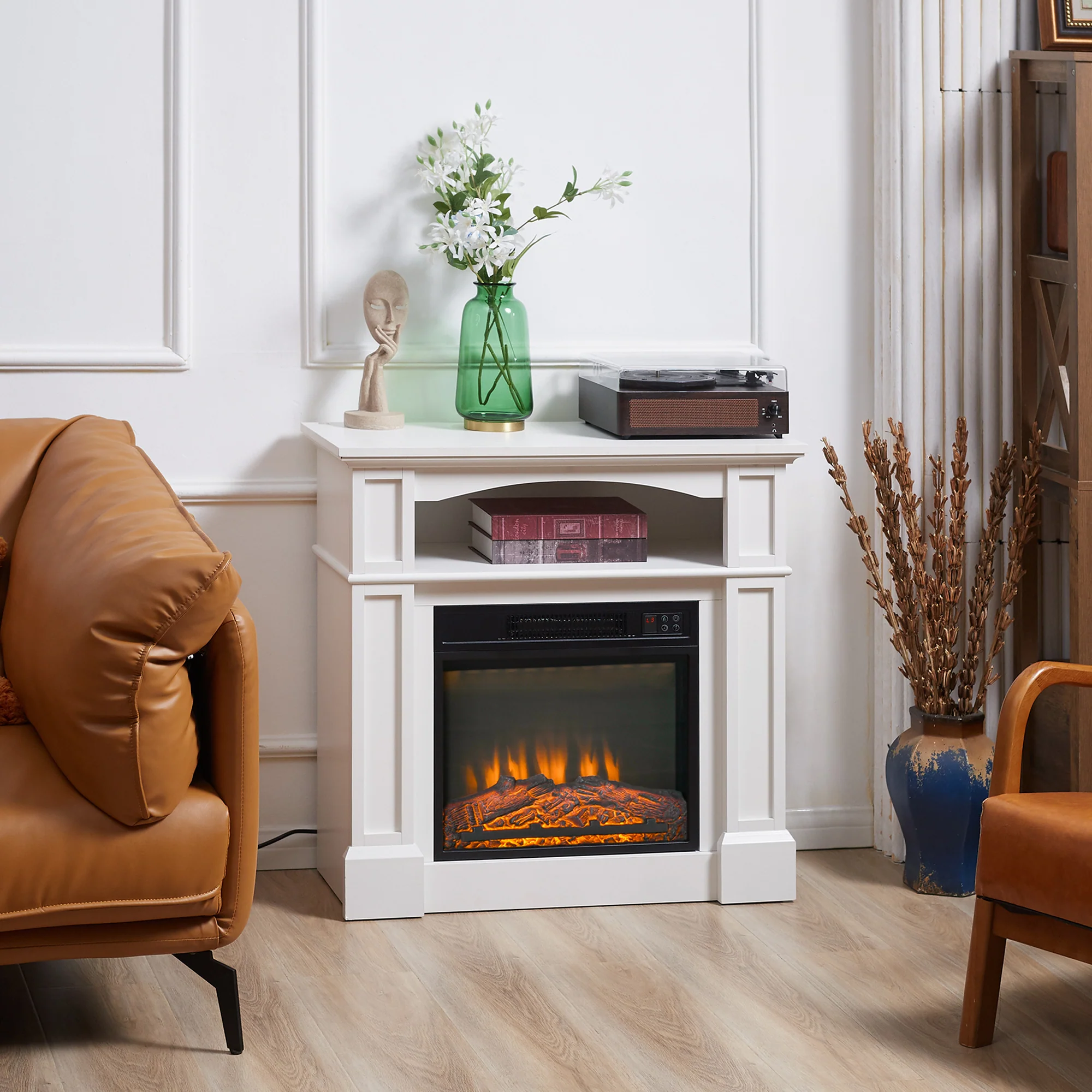 Cheminée électrique effet flammes LED luminosité réglable avec télécommande - 1800 W - 80,5 x 32,3 x 80,5 cm - Image 2