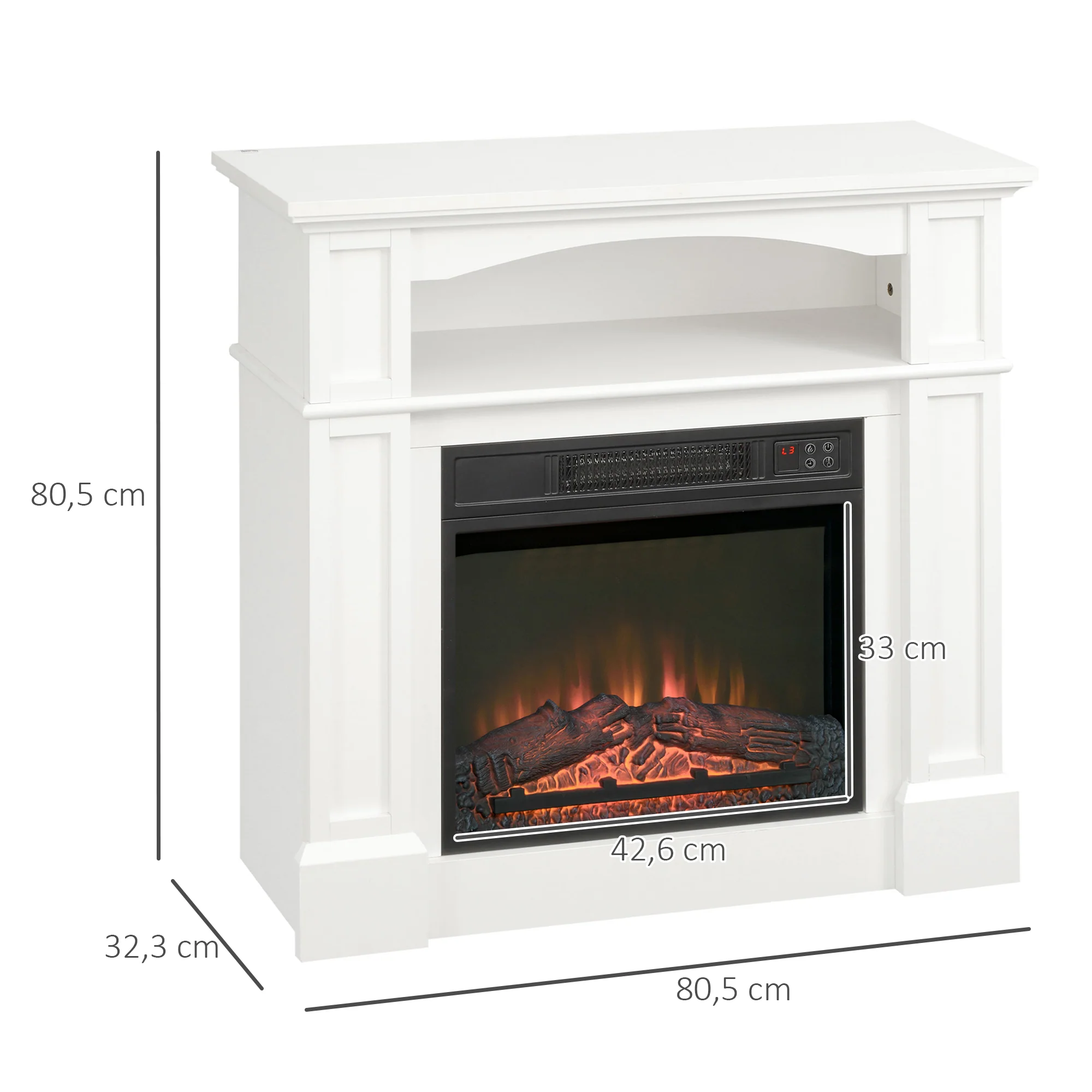 Cheminée électrique effet flammes LED luminosité réglable avec télécommande - 1800 W - 80,5 x 32,3 x 80,5 cm - Image 3