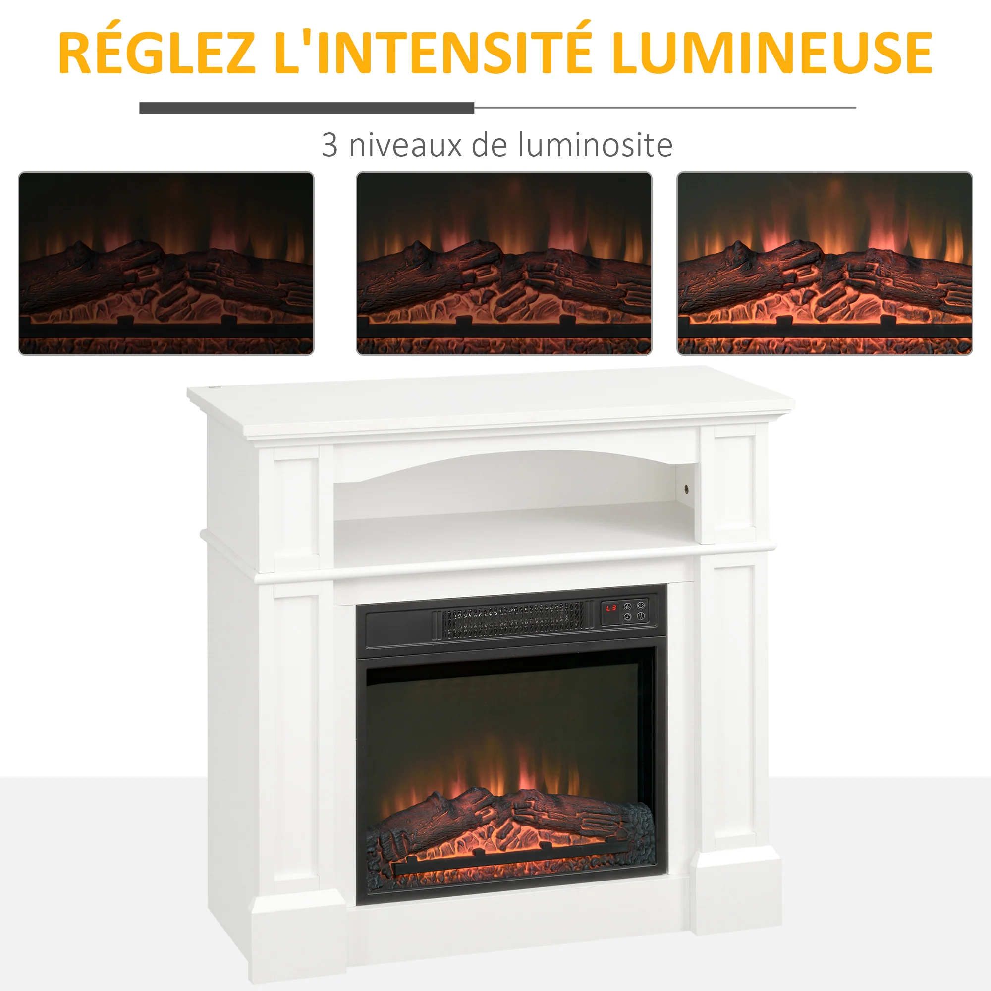 Cheminée électrique effet flammes LED luminosité réglable avec télécommande - 1800 W - 80,5 x 32,3 x 80,5 cm - Image 4