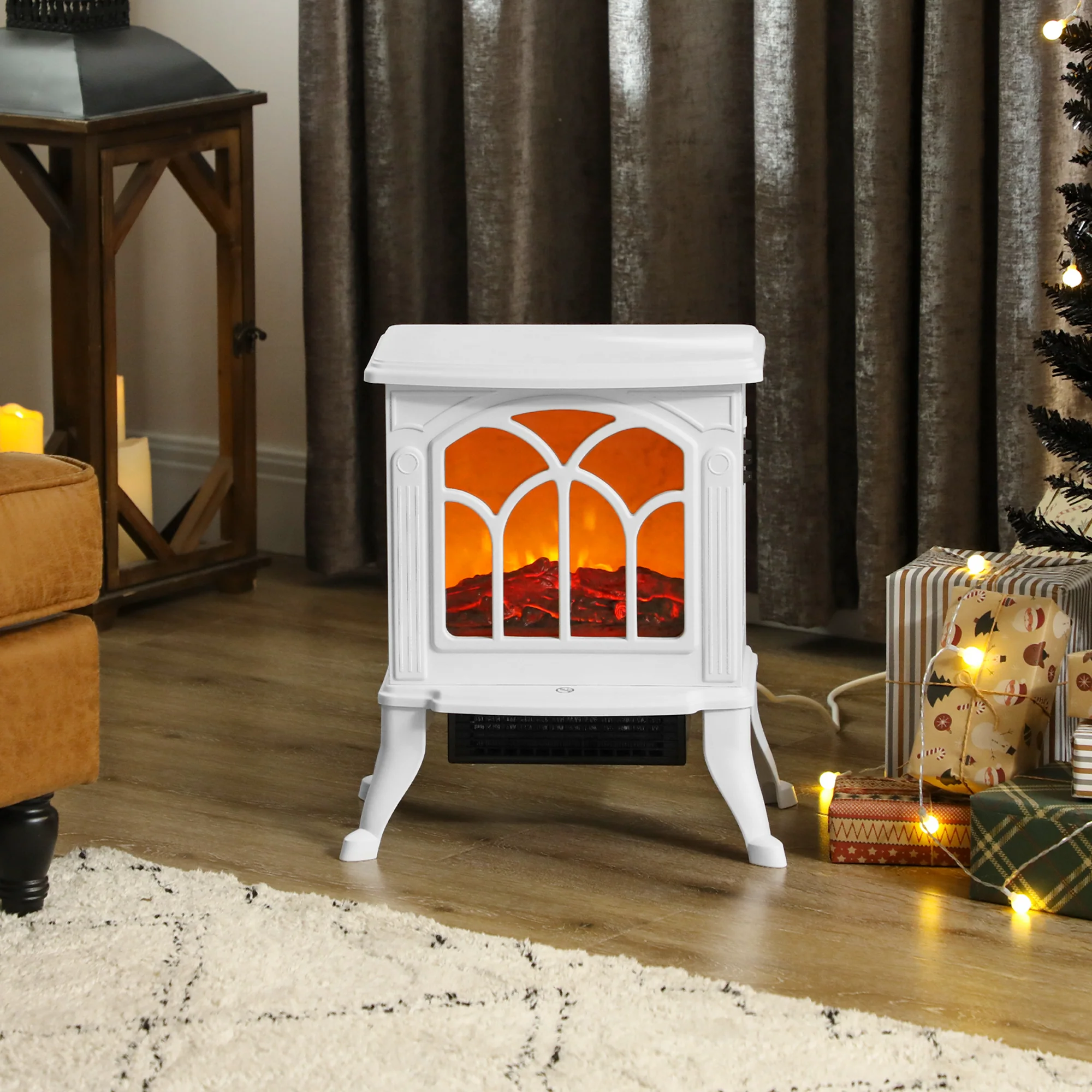 Cheminée électrique sur pied 750/1500 W, fausse cheminée décorative avec effet flamme LED, protection contre la surchauffe, zone de couverture 15-20 m2, blanc - Image 9