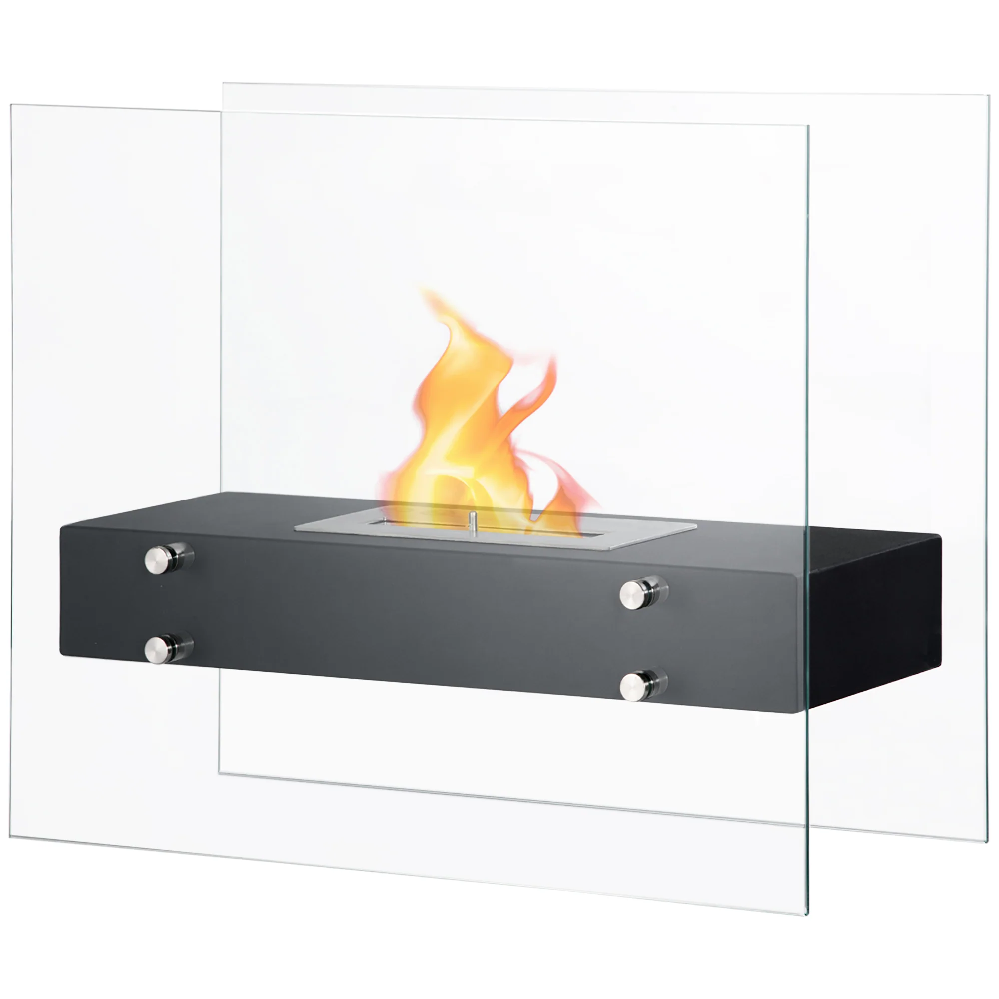 Cheminée éthanol à Poser en métal et Verre trempé avec réservoir 1,5 L, environ 3 h de durée de combustion Couverture 25 m² - dim. 60L x 26l x 50H cm