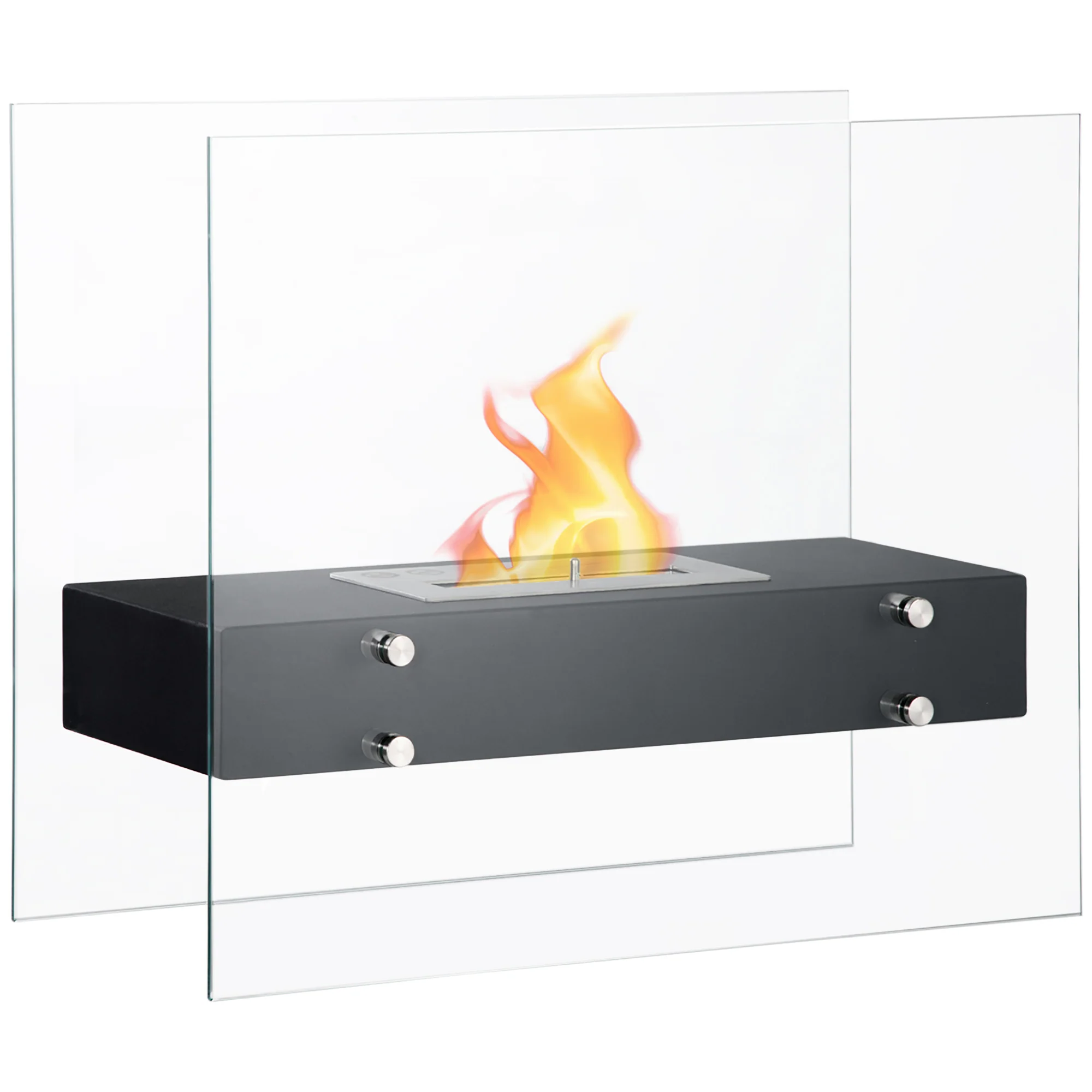 Cheminée éthanol à Poser en métal et Verre trempé avec réservoir 1,5 L, environ 3 h de durée de combustion Couverture 25 m² - dim. 60L x 26l x 50H cm - Image 11