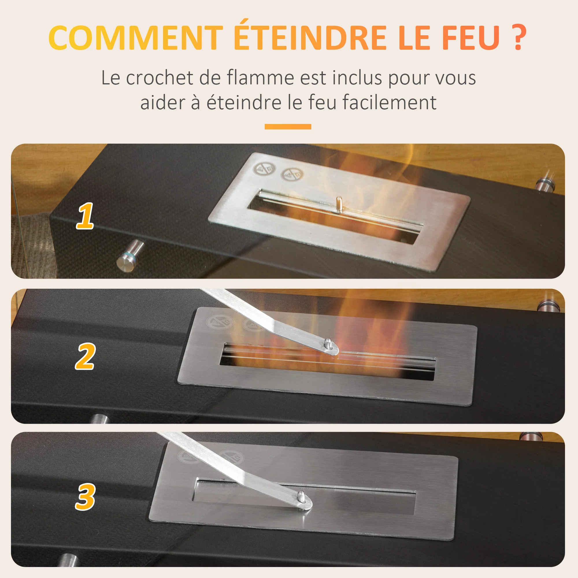 Cheminée éthanol à Poser en métal et Verre trempé avec réservoir 1,5 L, environ 3 h de durée de combustion Couverture 25 m² - dim. 60L x 26l x 50H cm - Image 6