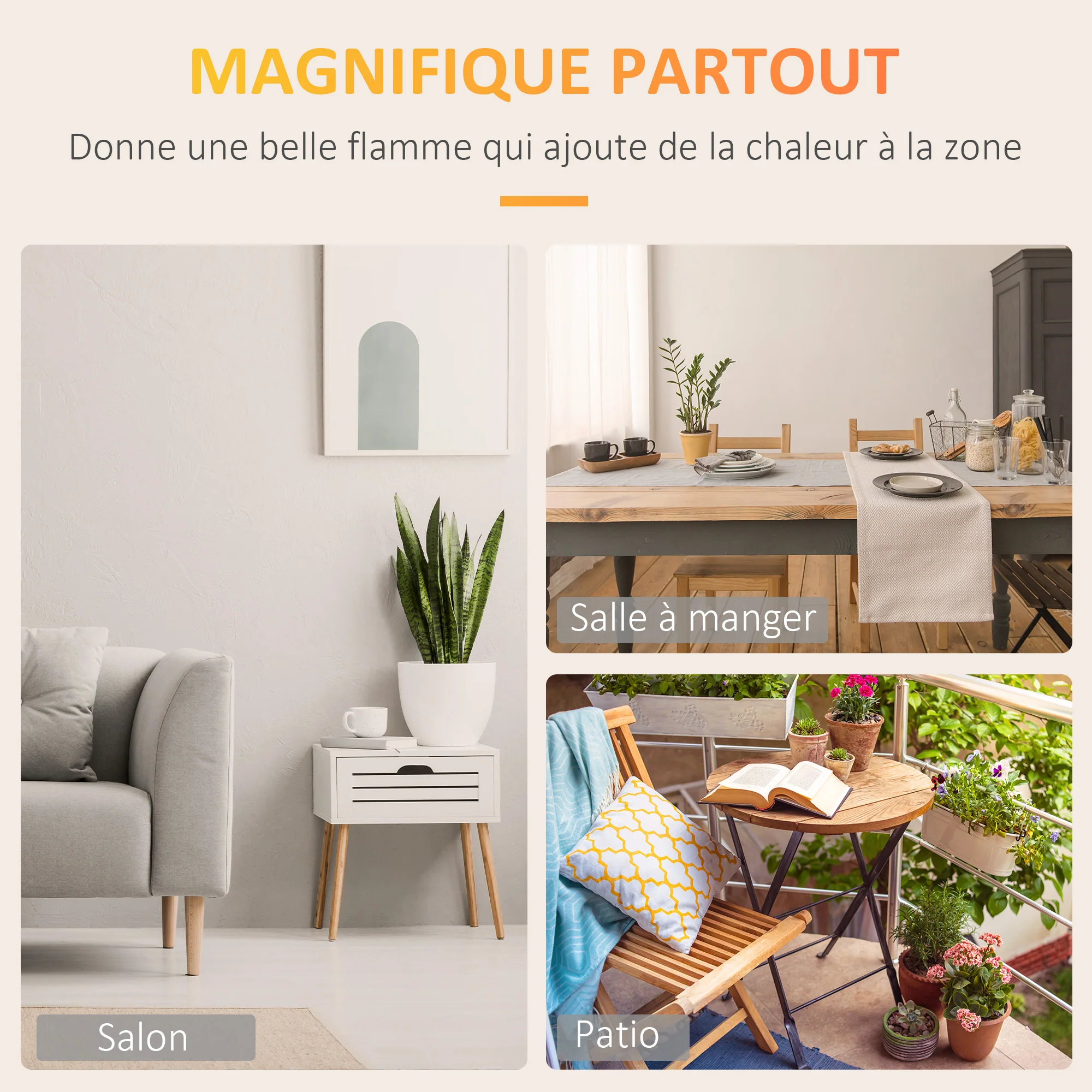 Cheminée éthanol à Poser en métal et Verre trempé avec réservoir 1,5 L, environ 3 h de durée de combustion Couverture 25 m² - dim. 60L x 26l x 50H cm - Image 7
