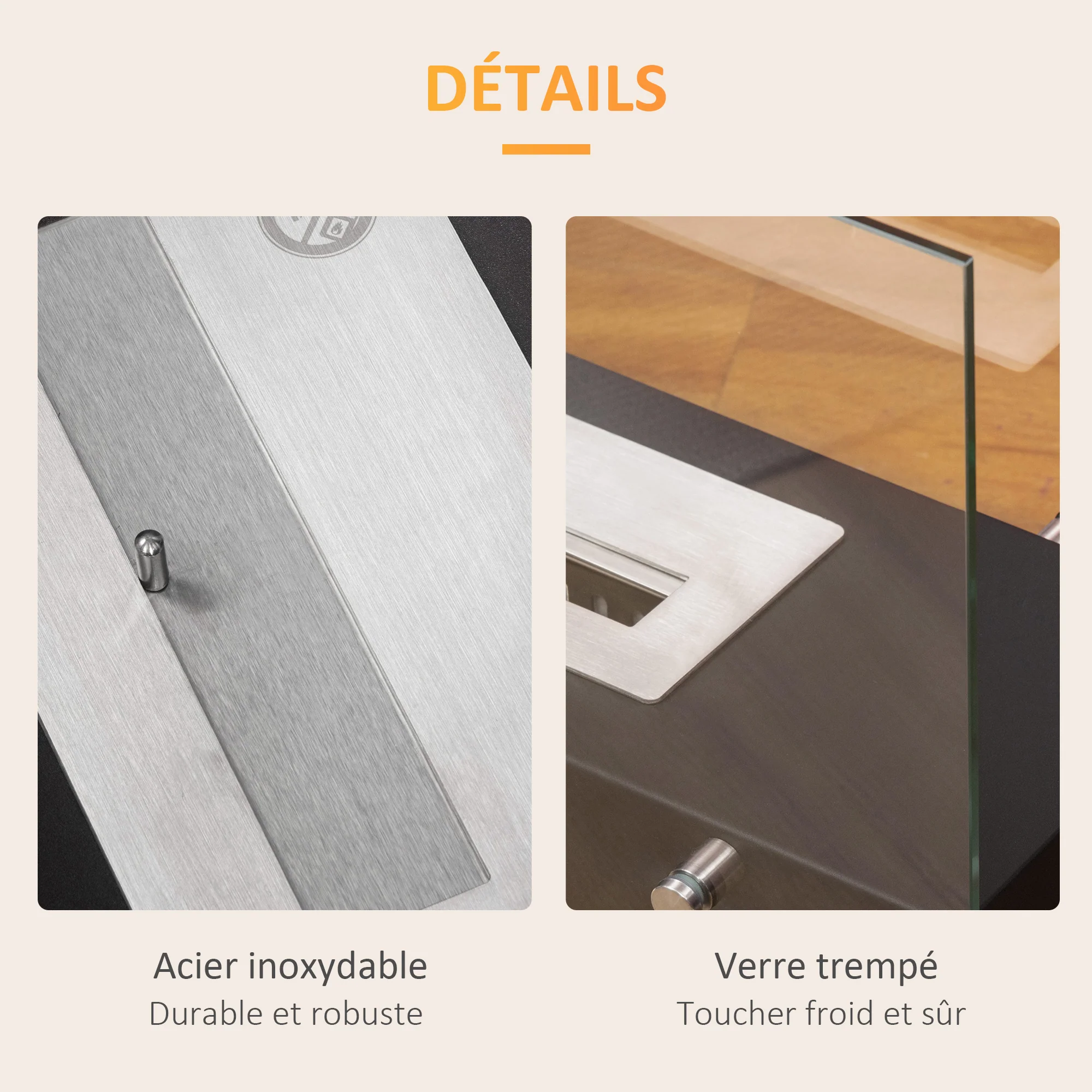 Cheminée éthanol à Poser en métal et Verre trempé avec réservoir 1,5 L, environ 3 h de durée de combustion Couverture 25 m² - dim. 60L x 26l x 50H cm - Image 8