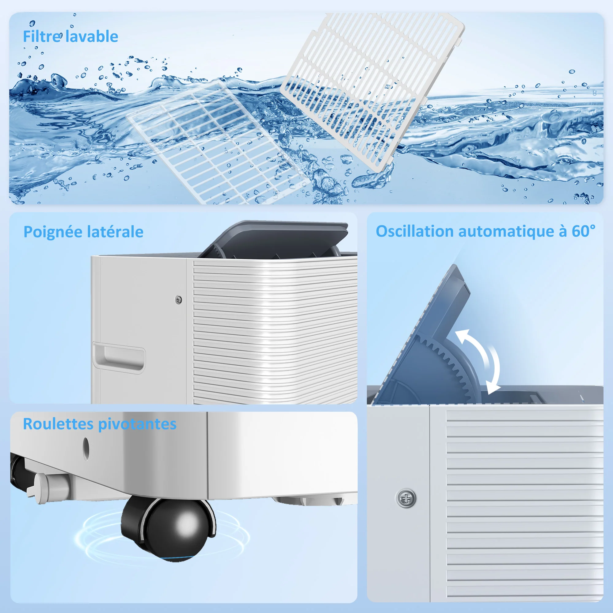 Climatiseur mobile 12000 BTU, climatiseur portable 4 en 1, refroidissement, déshumidificateur, ventilateur, mode nuit, télécommande, minuteur 24H, oscillation, 3 vitesses, pièces 35m2, classe A - Image 10