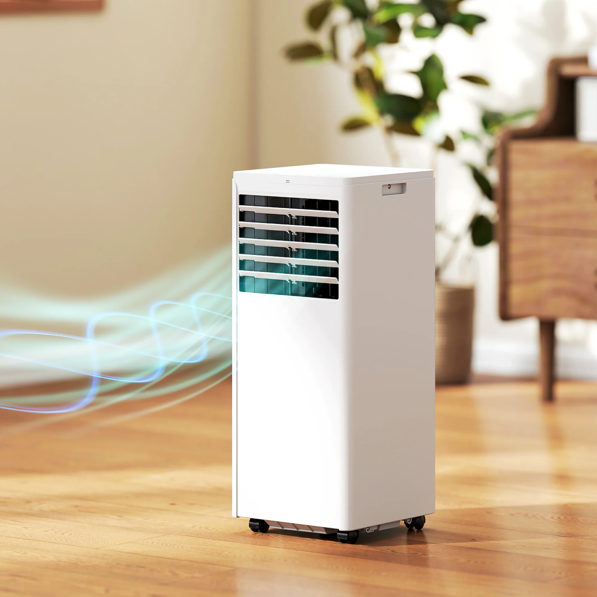 Climatiseur mobile 7000 BTU, climatiseur portable 4 en 1, refroidissement, déshumidificateur, ventilateur, mode nuit, télécommande, minuteur 24H, 2 Vitesses, pour pièces 30 m2, classe A - Image 3