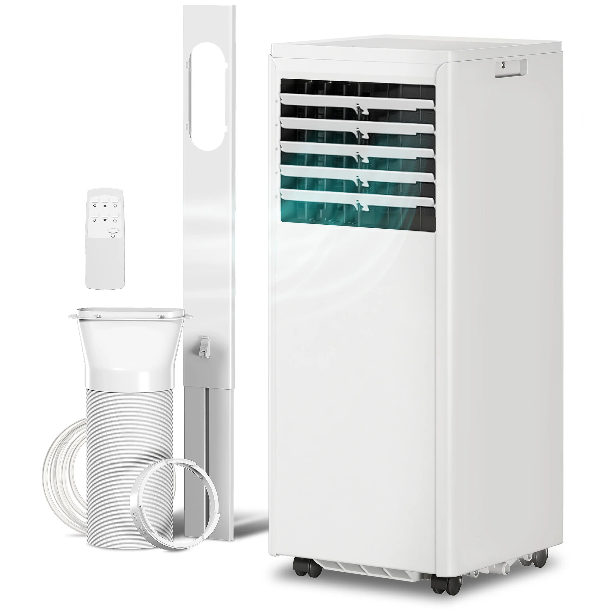 Climatiseur mobile 9000 BTU, climatiseur portable 4 en 1, refroidissement, déshumidificateur, ventilateur, mode nuit, télécommande, minuteur 24H, 2 vitesses, pour pièces 30 m2, classe A