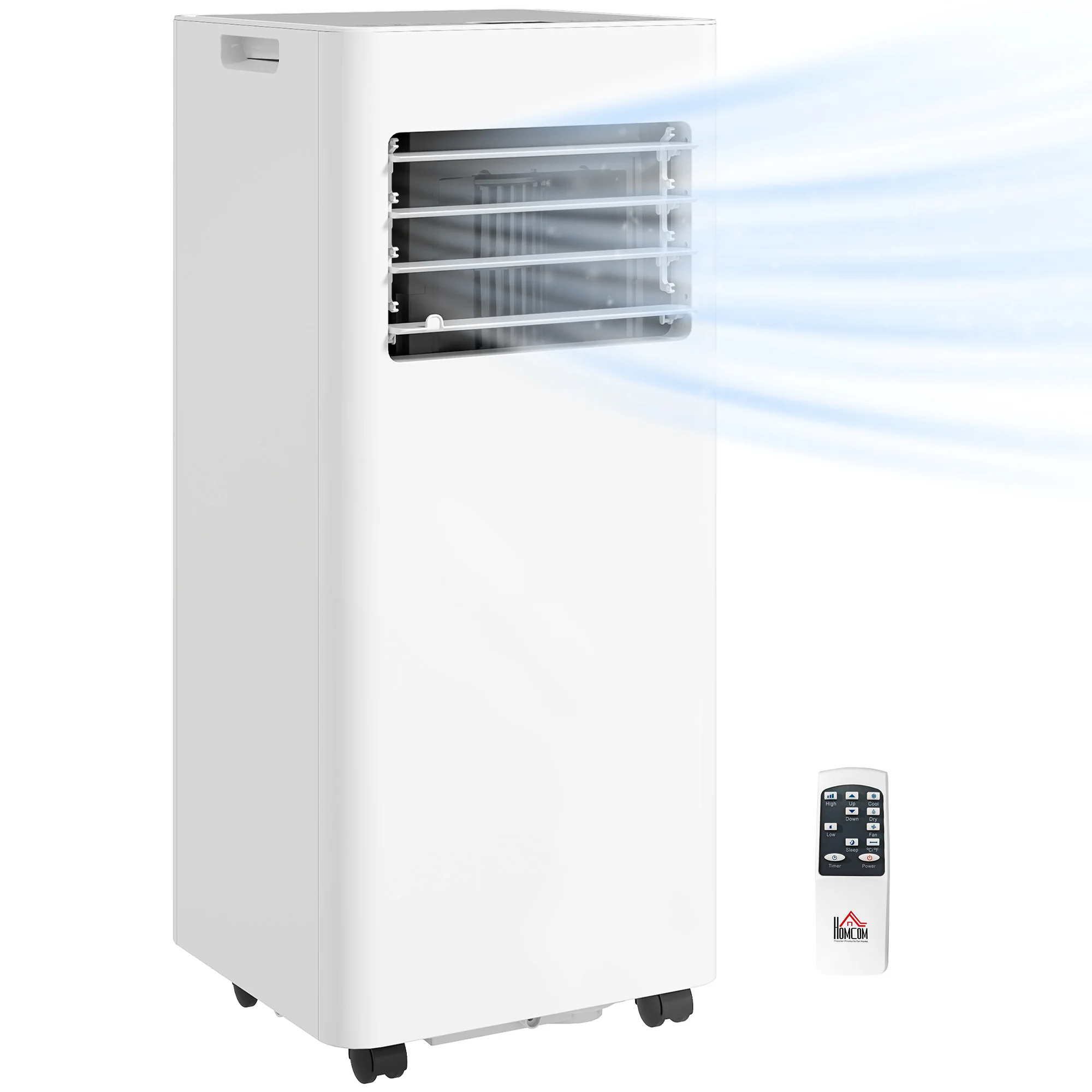 Climatiseur mobile 9000 BTU/H 2,6KW climatiseur portable 3 en 1 refroidissement, ventilateur, déshumidificateur, mode veille, minuterie 24H, 2 vitesses et télécommande, kit d'évacution, blanc - Image 12