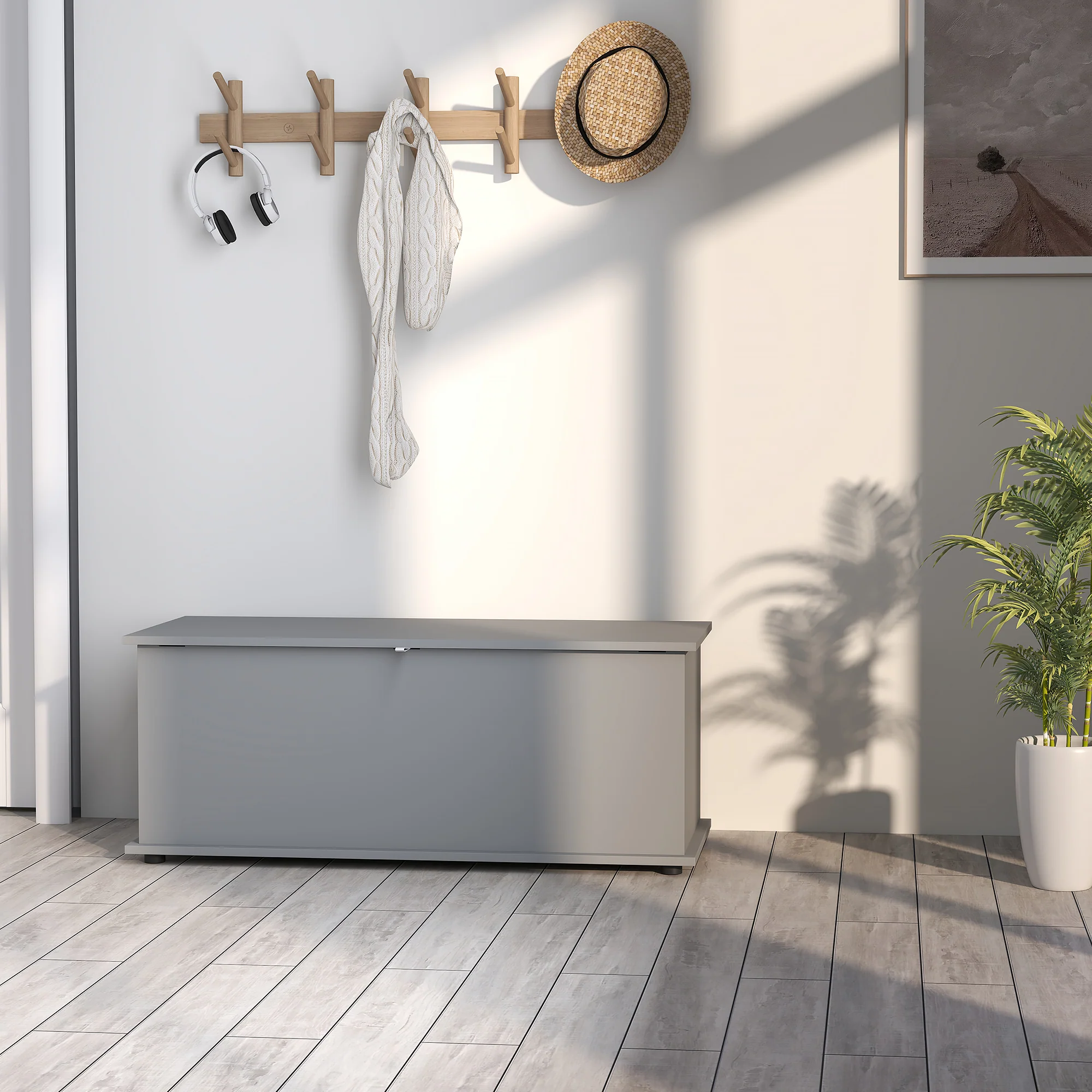 Coffre de rangement, banc de rangement avec couvercle rabattable et charnières de sécurité, banc chaussures, meuble d'entrée, couloir, chambre, salon, 100 x 40 x 40 cm, gris - Image 9