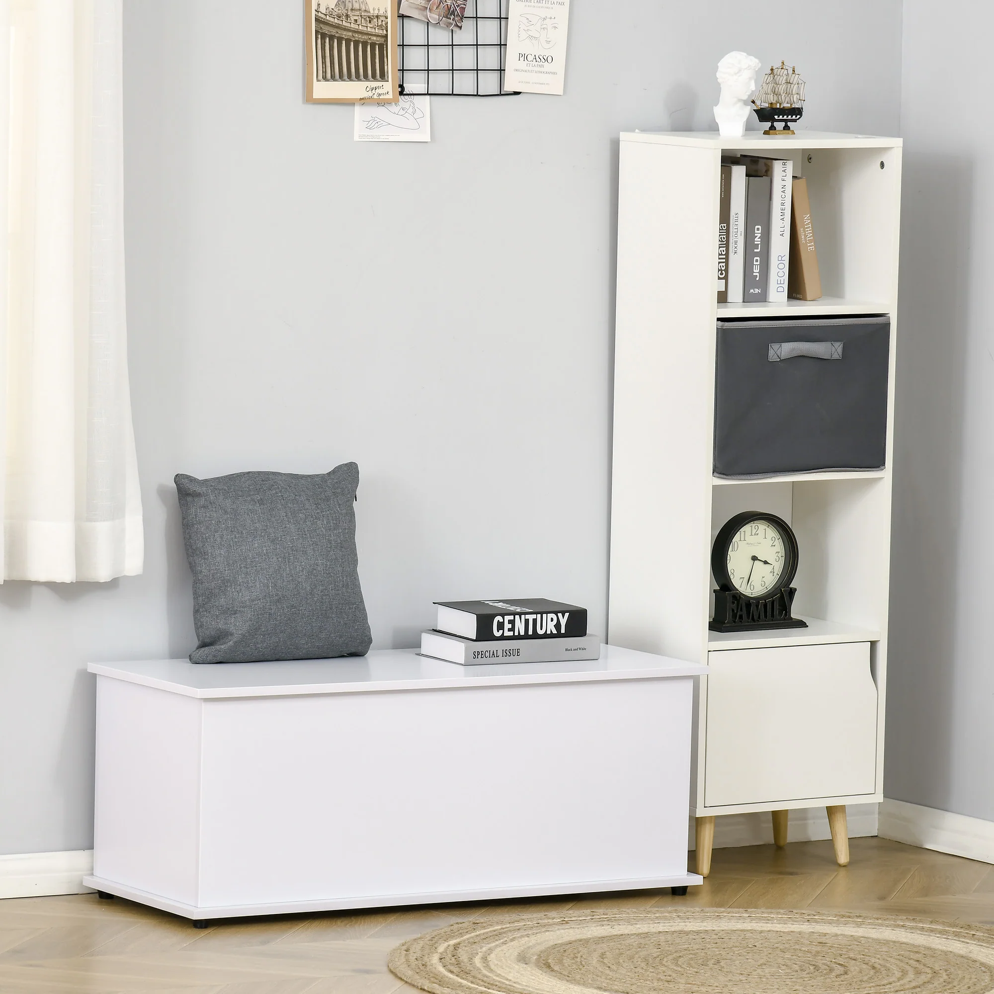 Coffre de rangement, banc de rangement avec couvercle rabattable et charnières de sécurité, banc chaussures, meuble d'entrée, couloir, chambre, salon, 100 x 40 x 40 cm, blanc - Image 3