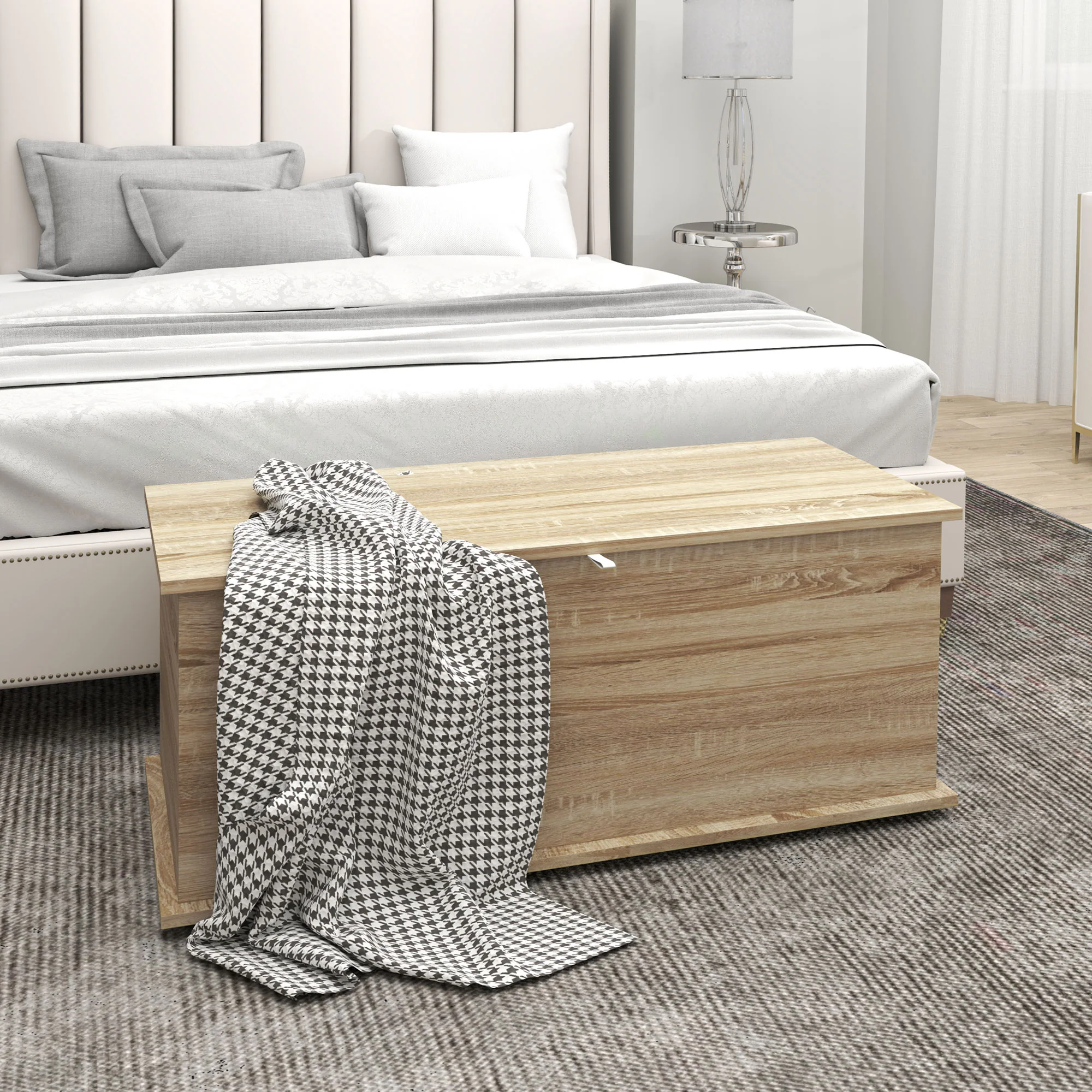 Coffre de rangement, banc de rangement avec couvercle rabattable et charnières de sécurité, banc chaussures, meuble d'entrée, couloir, chambre, salon, 100 x 40 x 40 cm, effet bois naturel - Image 3