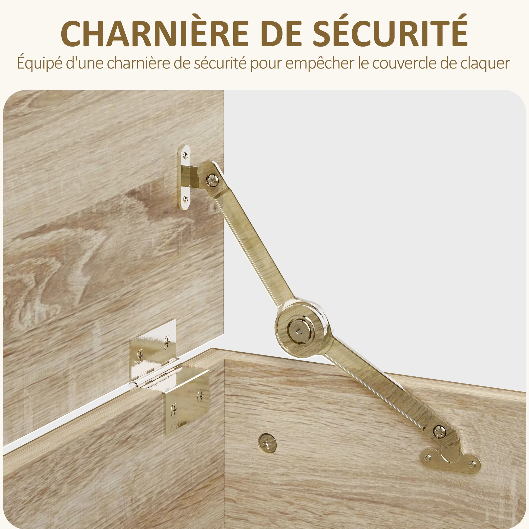 Coffre de rangement, banc de rangement avec couvercle rabattable et charnières de sécurité, banc chaussures, meuble d'entrée, couloir, chambre, salon, 100 x 40 x 40 cm, effet bois naturel - Image 6