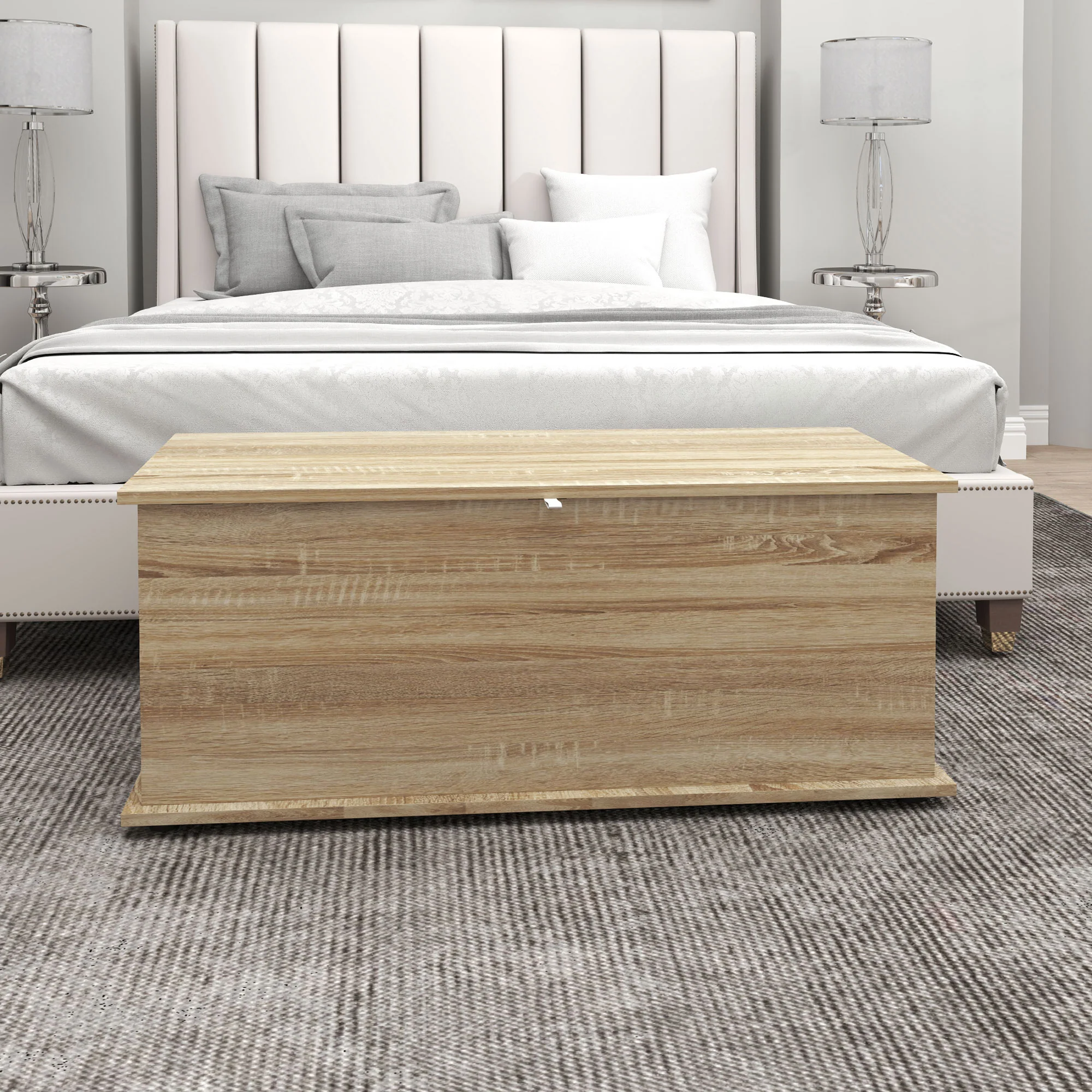 Coffre de rangement, banc de rangement avec couvercle rabattable et charnières de sécurité, banc chaussures, meuble d'entrée, couloir, chambre, salon, 100 x 40 x 40 cm, effet bois naturel - Image 8