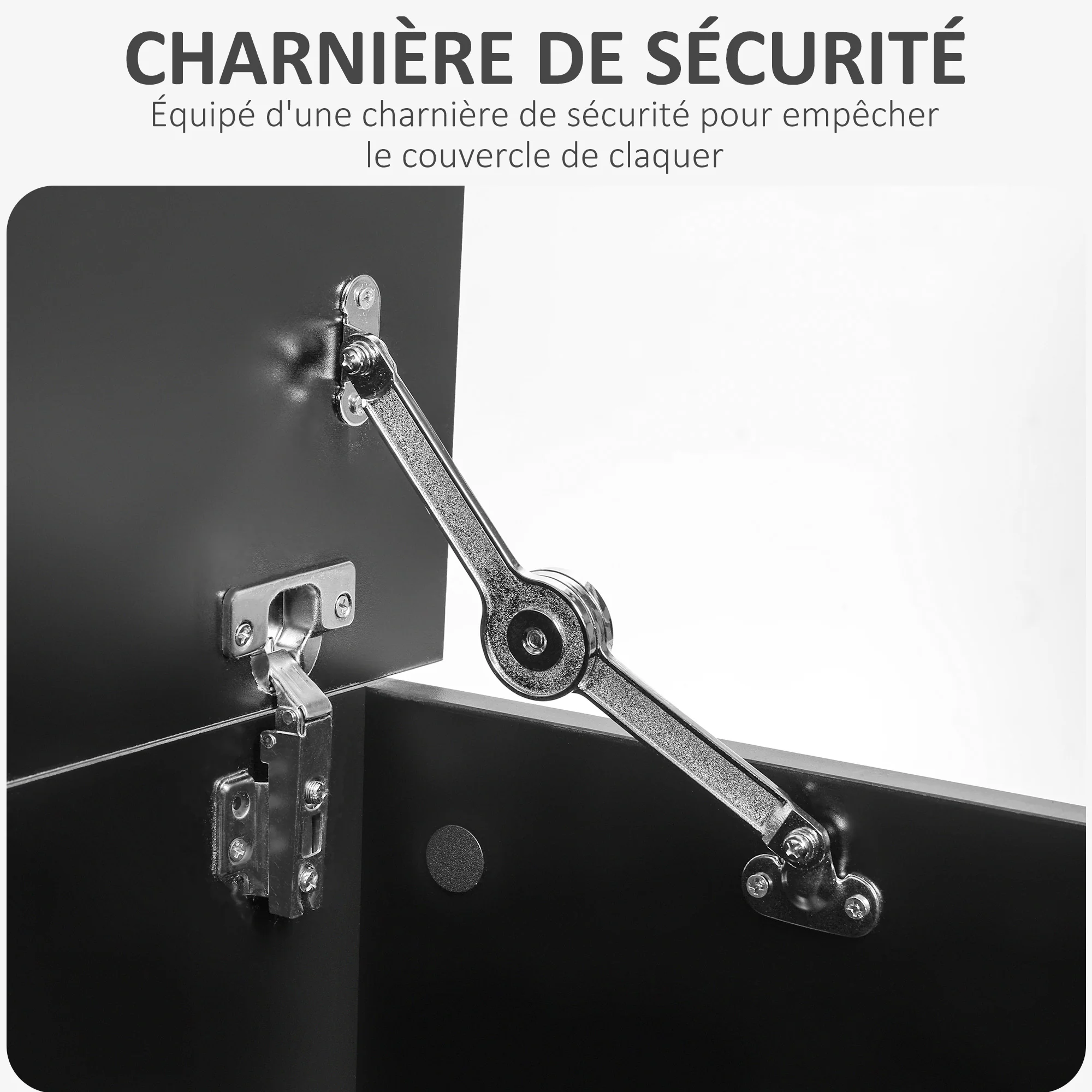 Coffre de rangement, banc de rangement avec couvercle rabattable et charnières de sécurité, banc chaussures, meuble d'entrée, couloir, chambre, salon, 100 x 40 x 40 cm, noir - Image 6