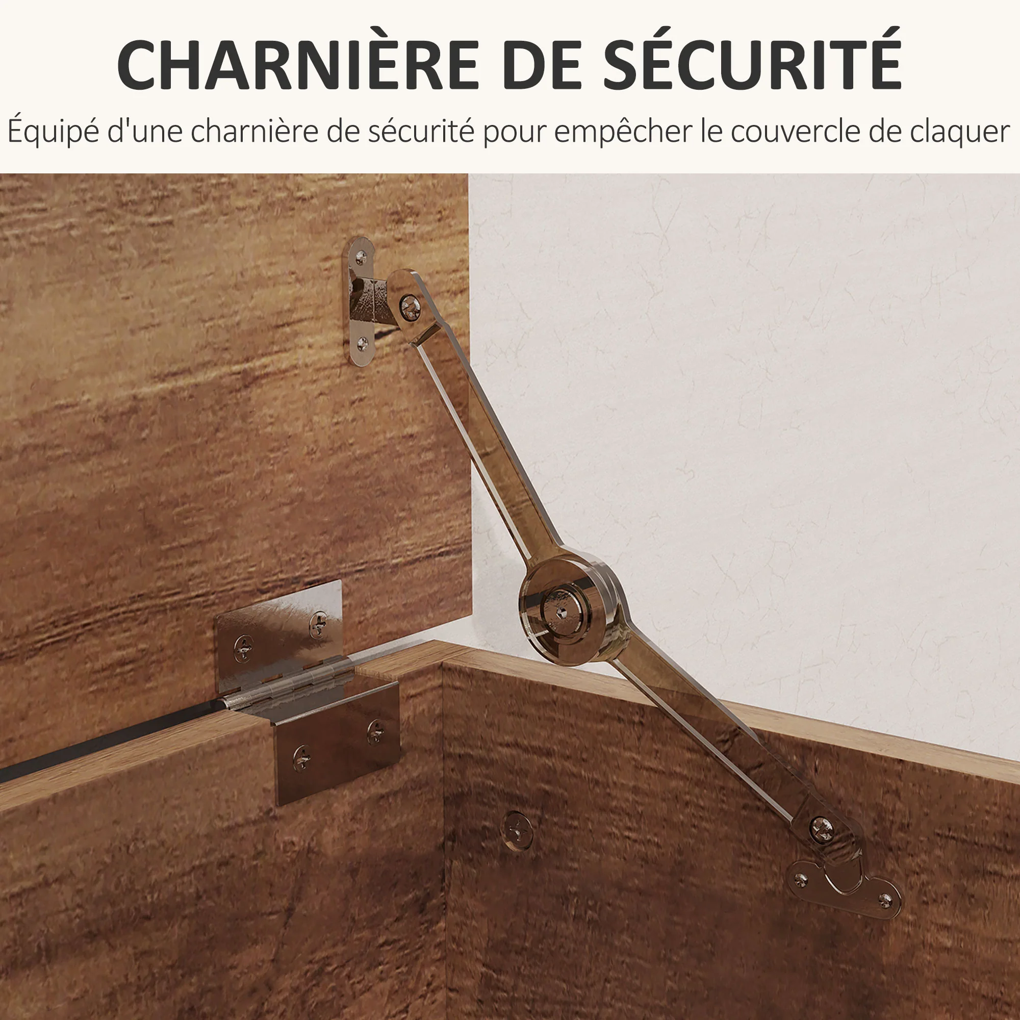 Coffre de rangement, banc de rangement avec couvercle rabattable et charnières de sécurité, banc chaussures, meuble d'entrée, couloir, chambre, salon, 100 x 40 x 40 cm, marron grain bois - Image 6