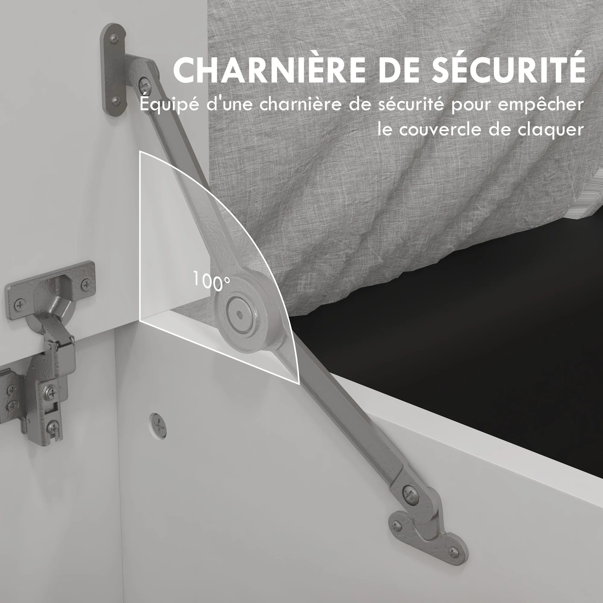 Coffre de rangement, banc de rangement avec couvercle rabattable et charnières de sécurité, banc chaussures, meuble d'entrée, couloir, chambre, salon, 80 x 40 x 40 cm, blanc - Image 6
