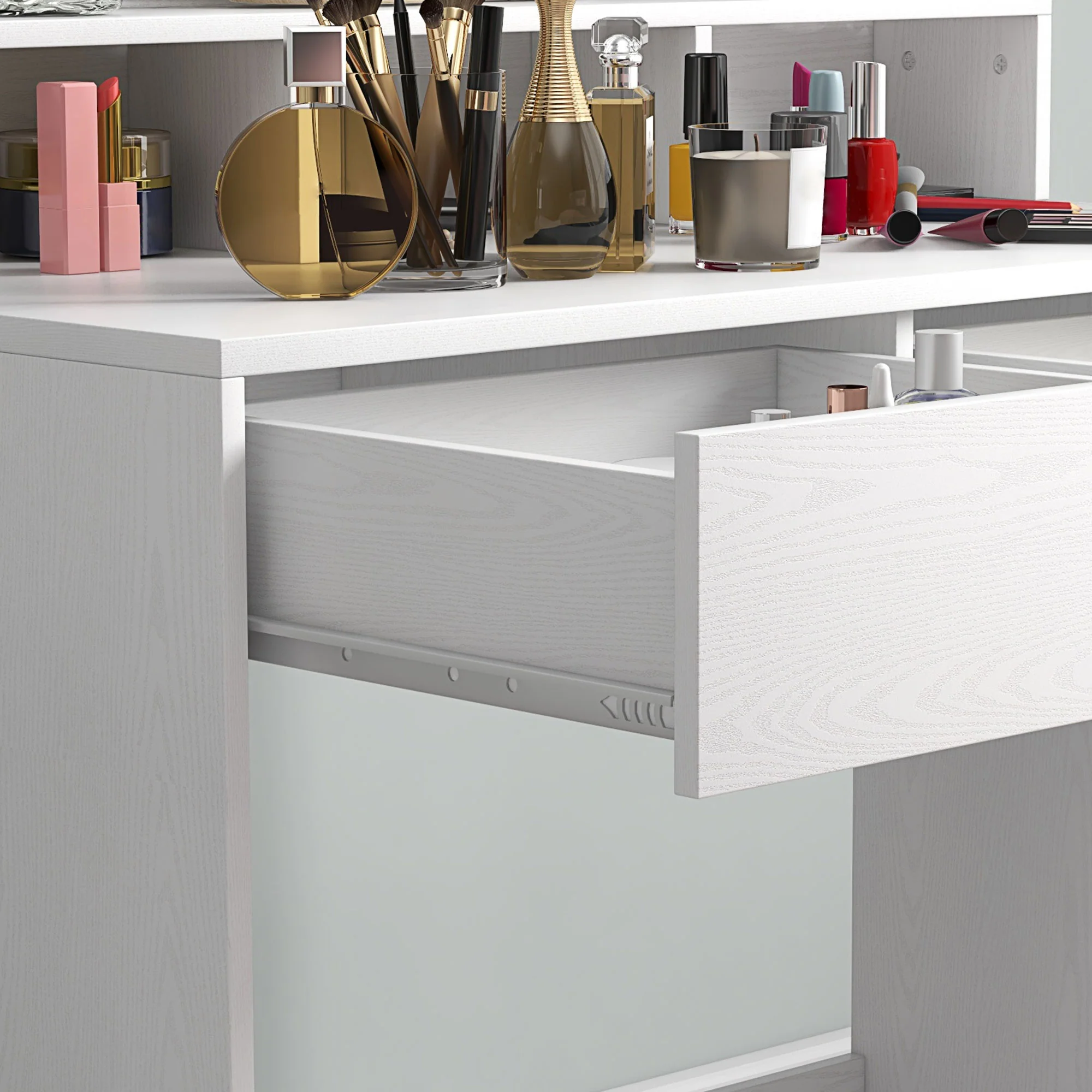 Coiffeuse avec miroir Hollywood, table de maquillage avec tiroirs, 3 modes d'éclairage, 10 ampoules, coiffeuse moderne pour chambre à coucher, salon, 80 x 40 x 135 cm, blanc - Image 10