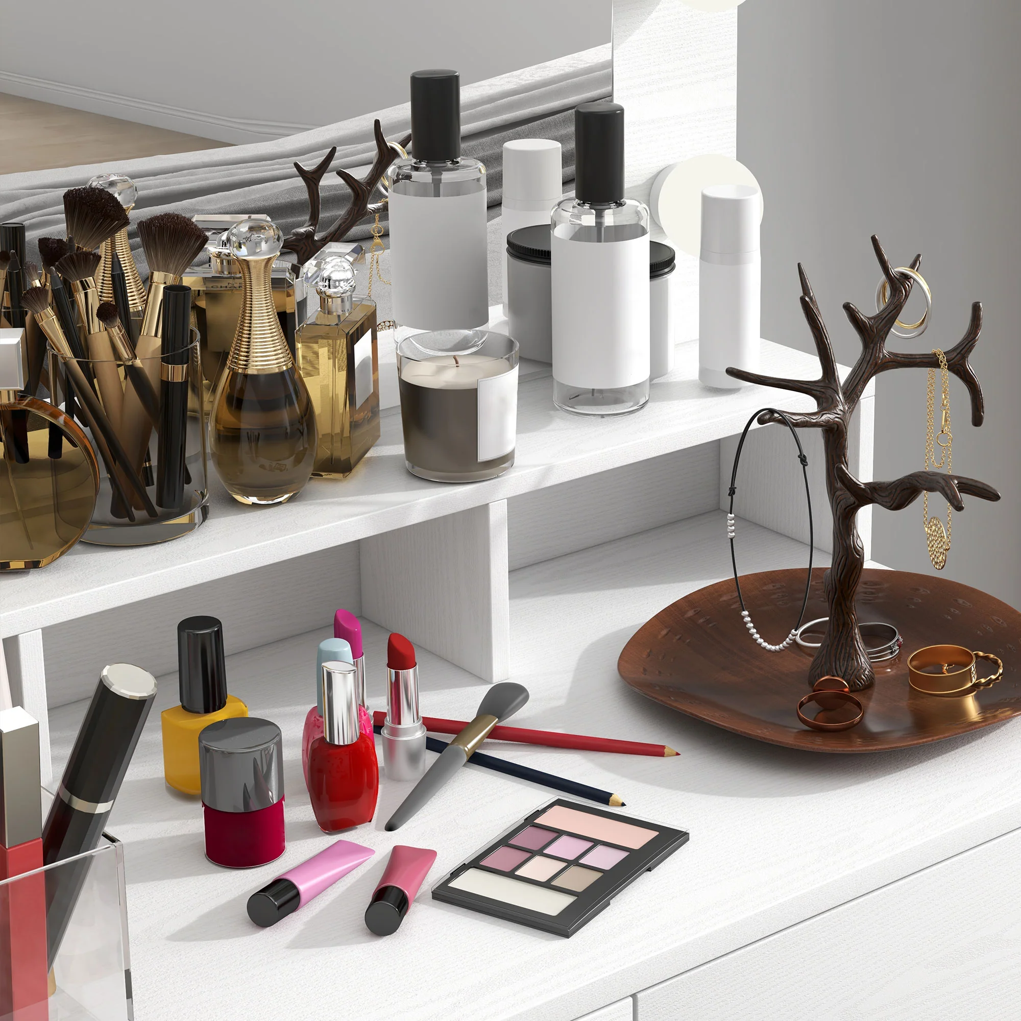Coiffeuse avec miroir Hollywood, table de maquillage avec tiroirs, 3 modes d'éclairage, 10 ampoules, coiffeuse moderne pour chambre à coucher, salon, 80 x 40 x 135 cm, blanc - Image 9