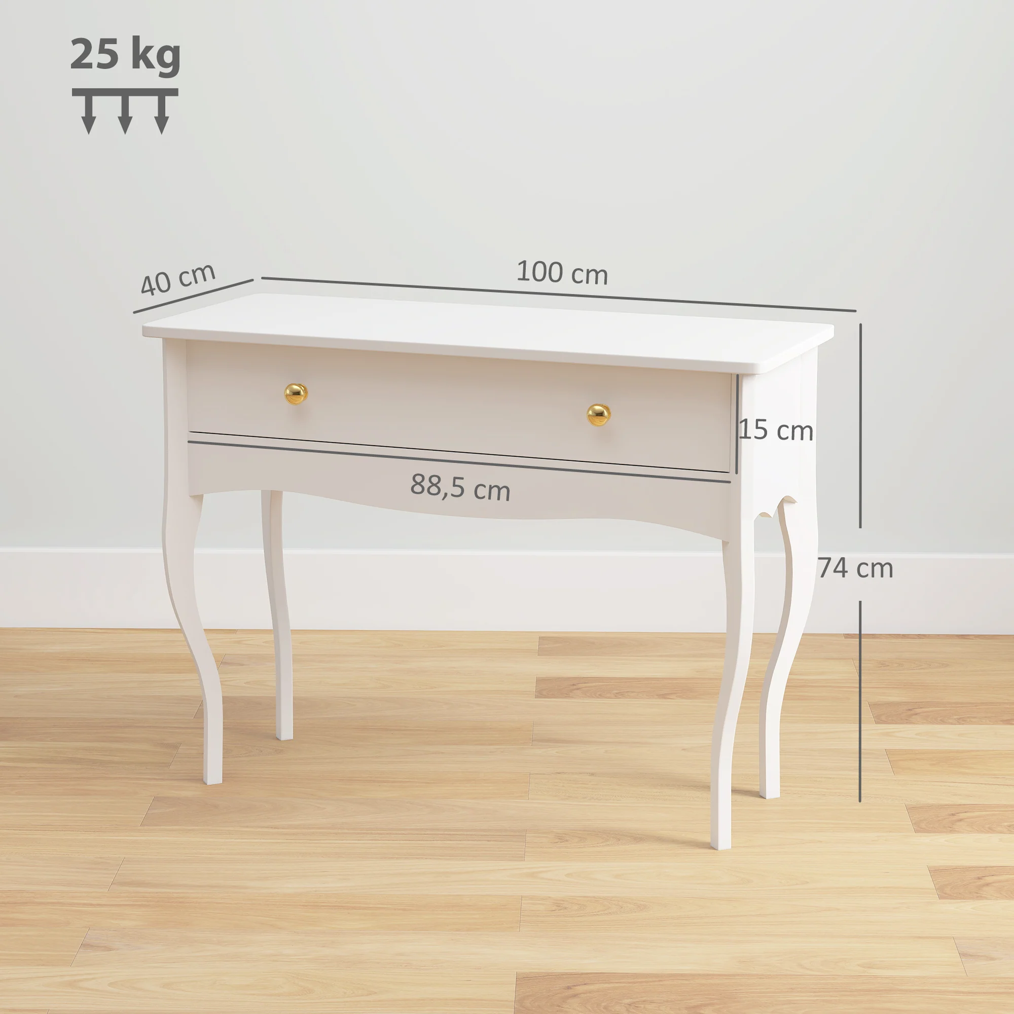Coiffeuse, table de maquillage avec grand tiroir et pieds cabriole, bureau coiffeuse pour chambre à coucher, 100 x 40 x 74 cm, blanc - Image 4