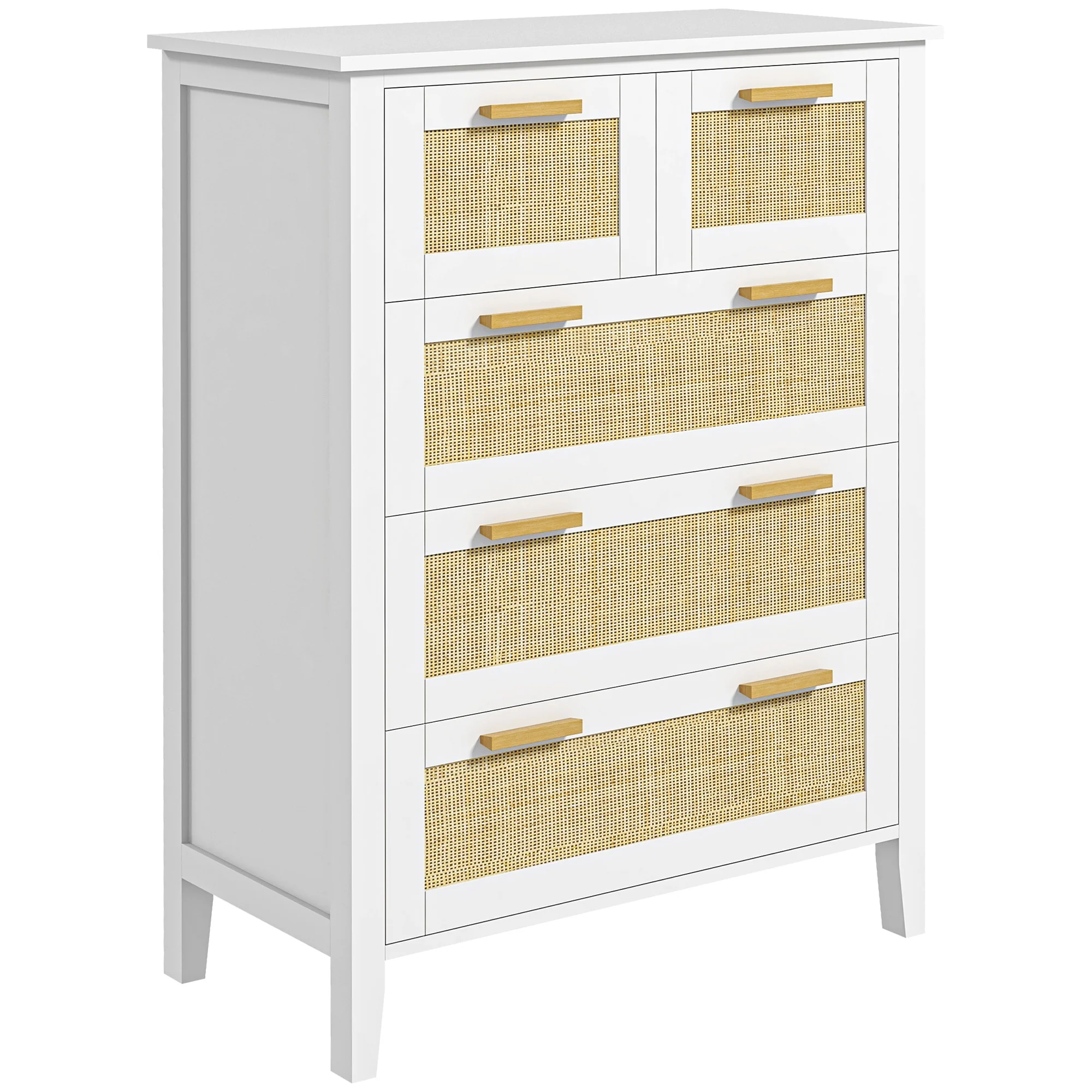 Commode 5 tiroirs meuble de rangement avec poignées en bois massif et glissières en métal pour bureau salon chambre à coucher blanc - Image 11