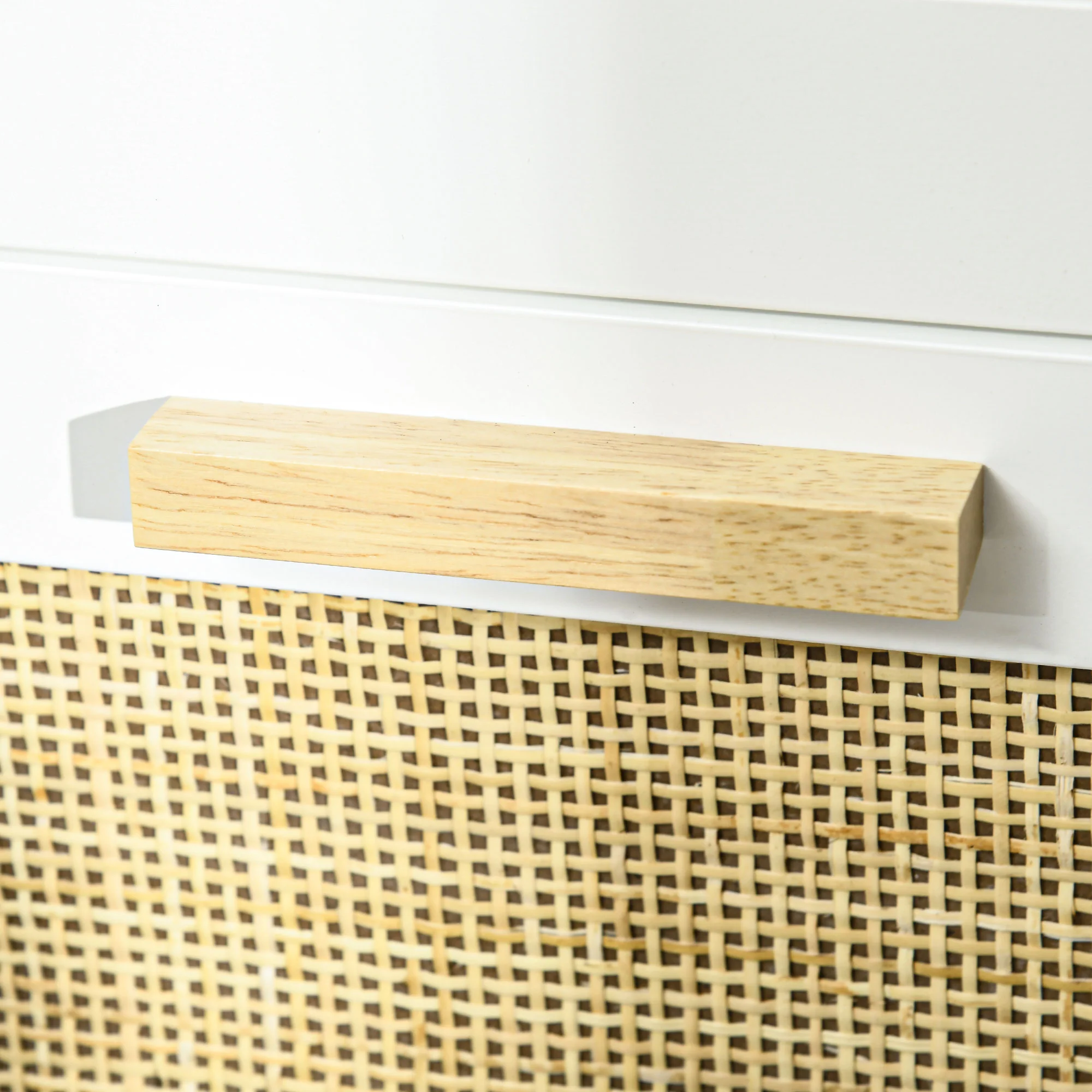 Commode 5 tiroirs meuble de rangement avec poignées en bois massif et glissières en métal pour bureau salon chambre à coucher blanc - Image 9